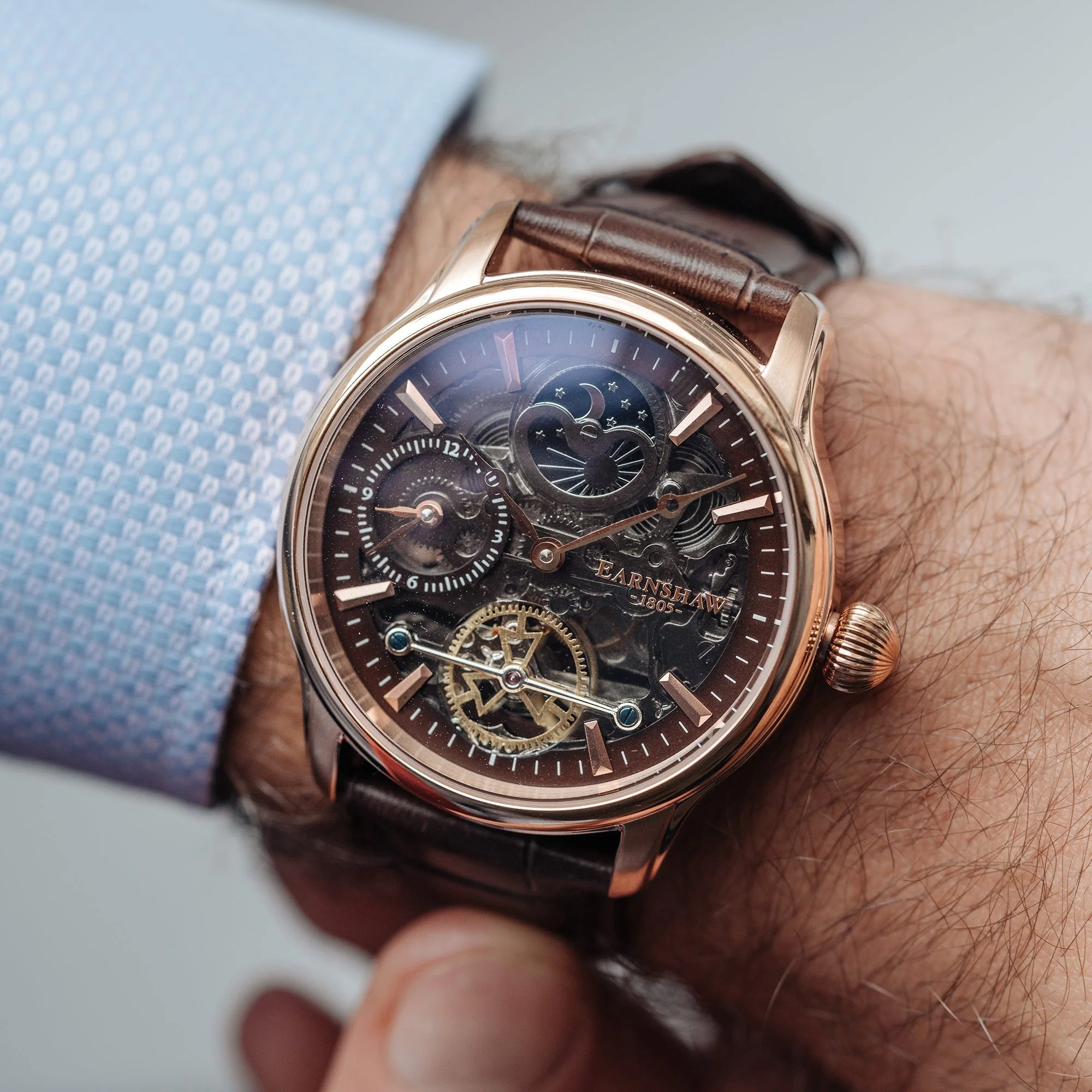 Longitude (Shadow Automatic) Automatic Skeleton Watch Brown / Genuine leather strap | Semi-transparent Dial - Image 6