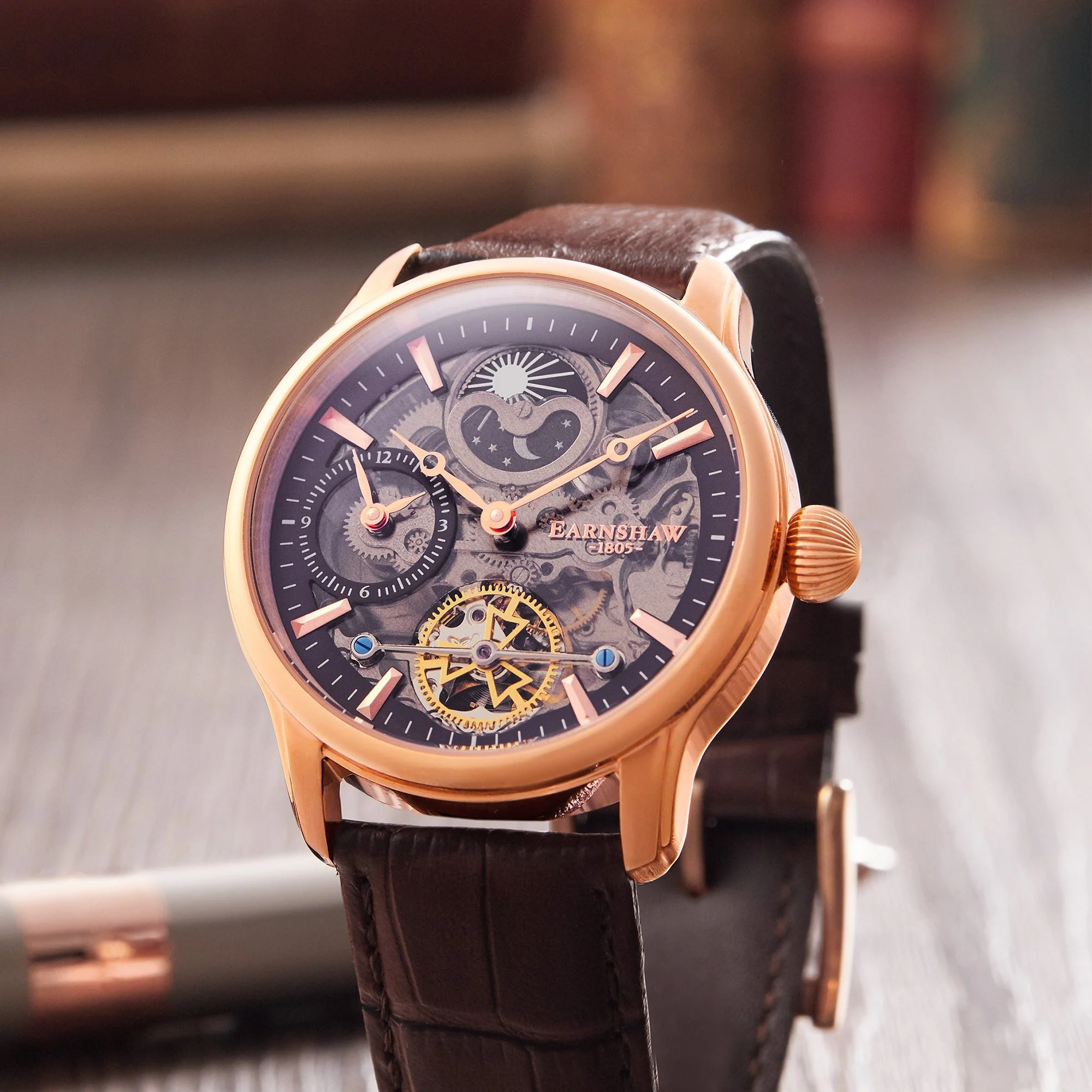 Longitude (Shadow Automatic) Automatic Skeleton Watch Brown / Genuine leather strap | Semi-transparent Dial - Image 7