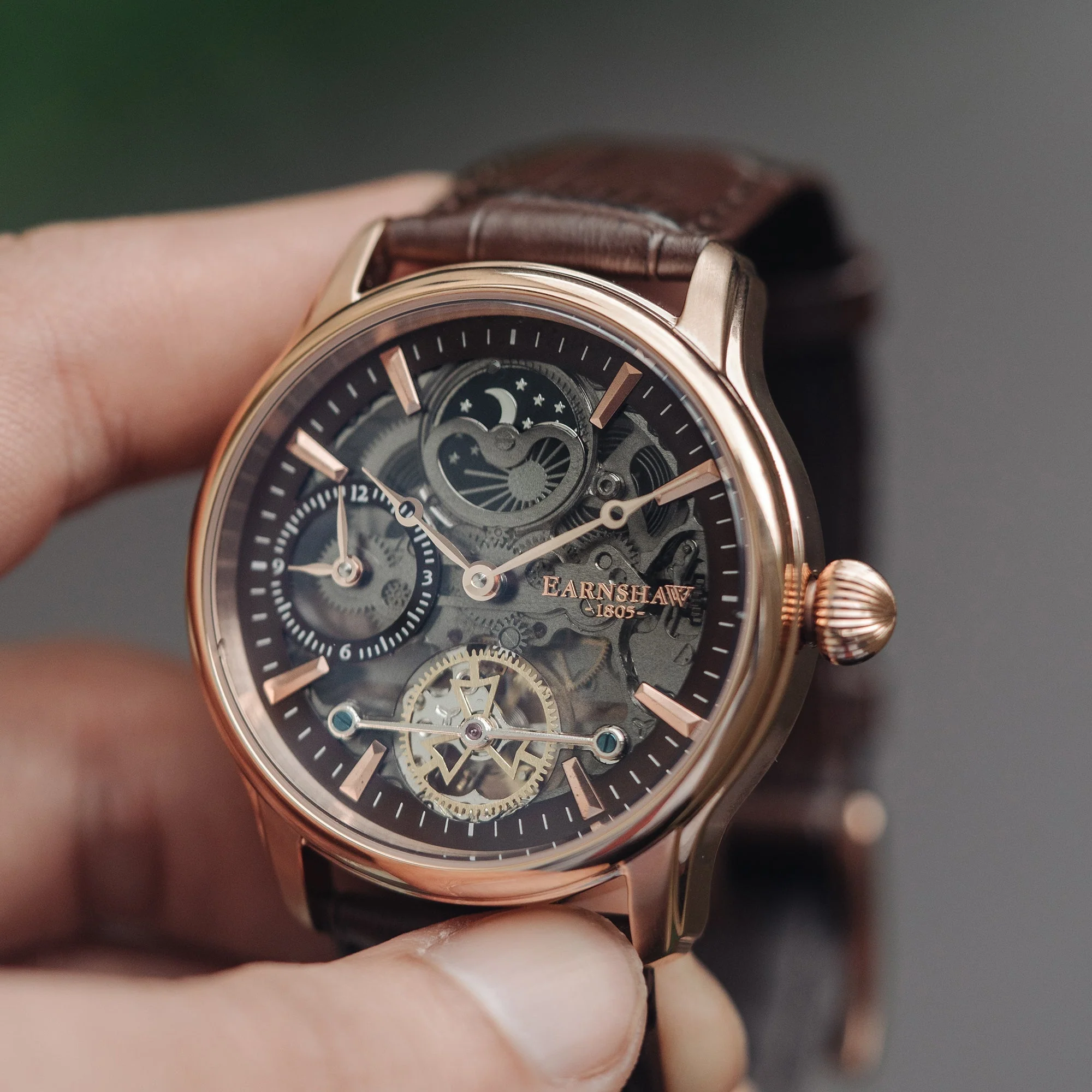 Longitude (Shadow Automatic) Automatic Skeleton Watch Brown / Genuine leather strap | Semi-transparent Dial - Image 9
