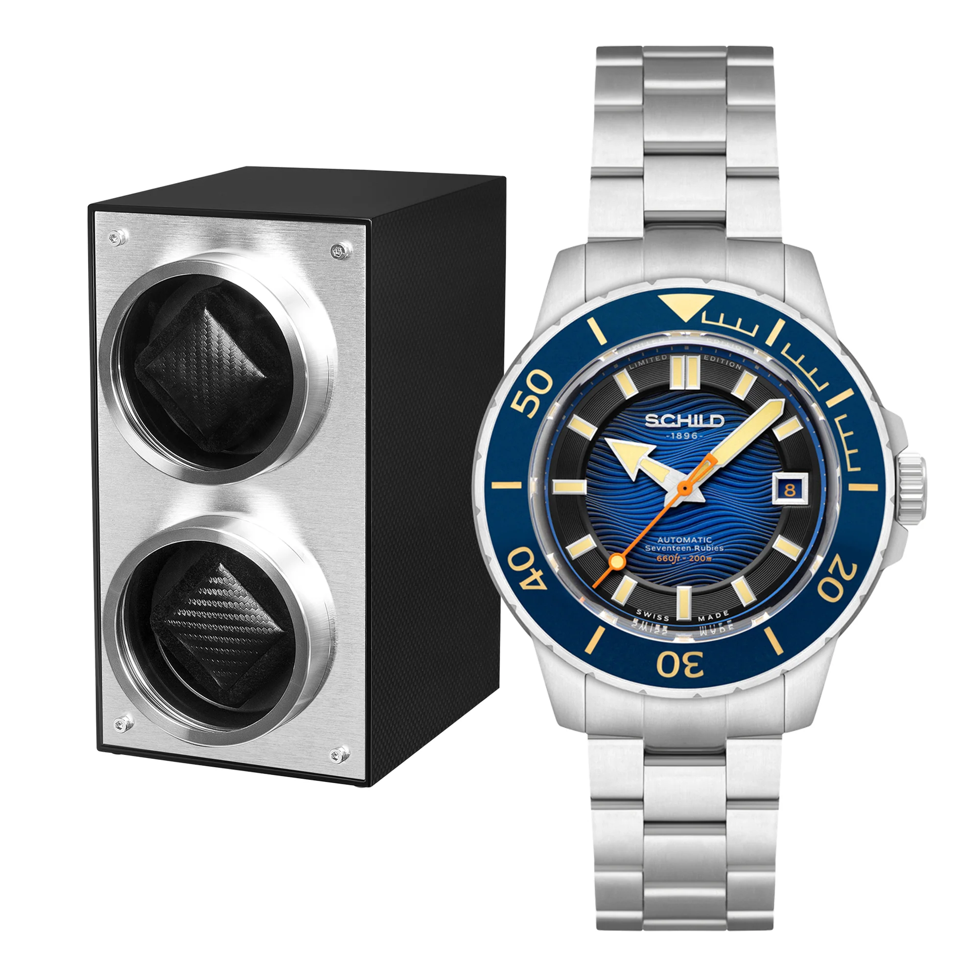 Hermann Swiss Automatic Limited Edition Watch Winder Set Blue / Stainless Steel | Blue Dial