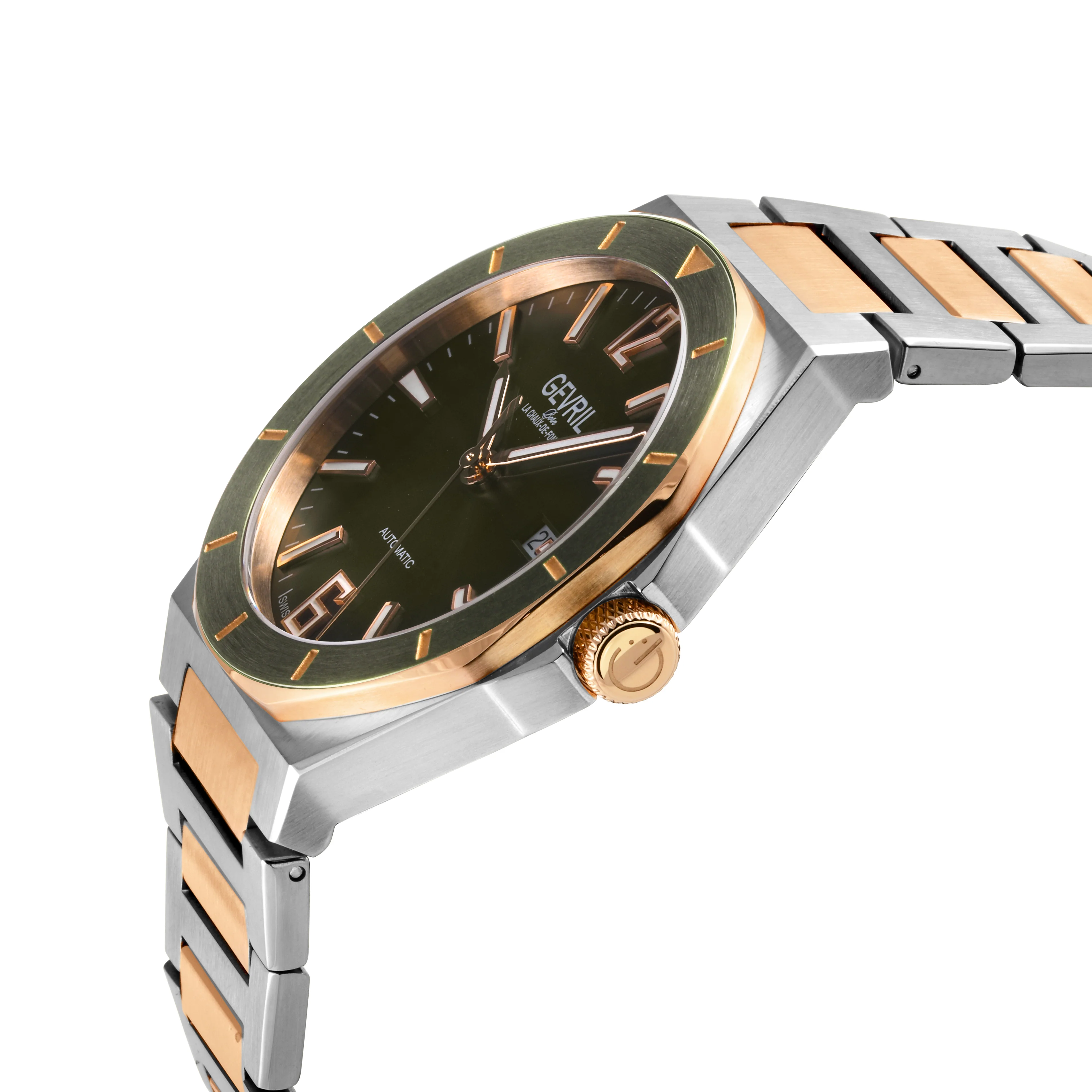 High Line Gevril High Line Swiss Made SW200 Automatic Olive Bezel two tone rose watch - Image 3