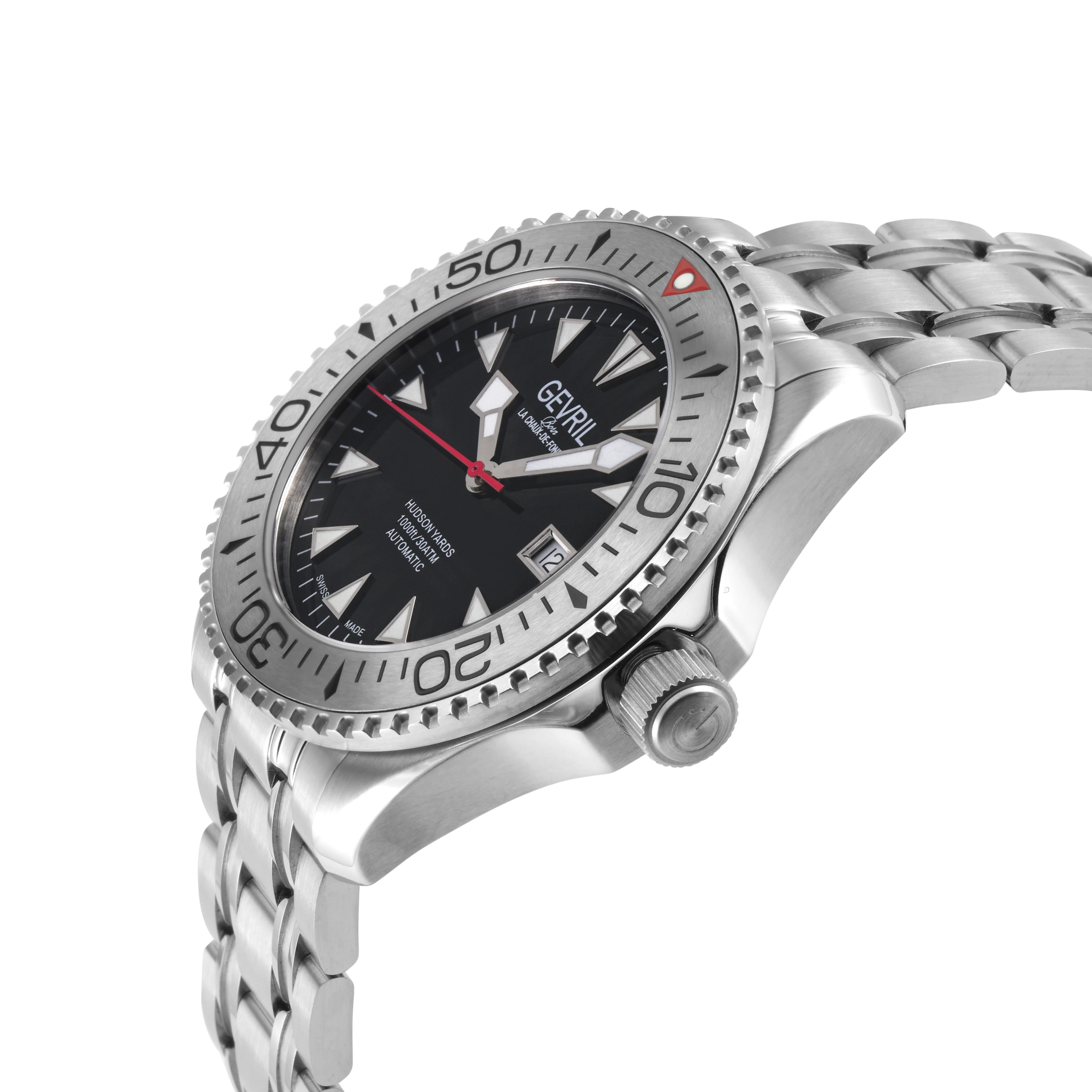 Hudson Yards Swiss Made Automatic SW200 Diver watch Silver Tungsten bezel, Unidirectional Rotating bezel. | Black Dial - Image 2