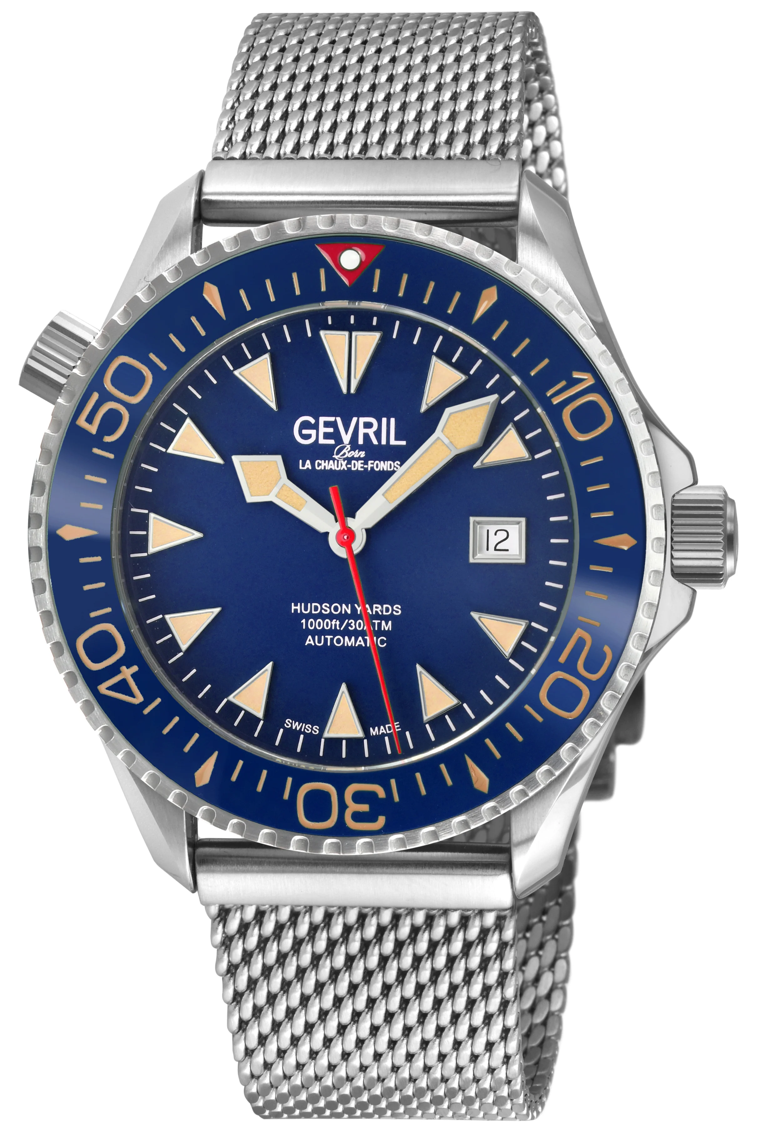 Hudson Yards Swiss Automatic SW200 - Date display Diver watch, Blue Ceramic bezel, Blue enamel dial with Old Radium Luminous | Blue Dial