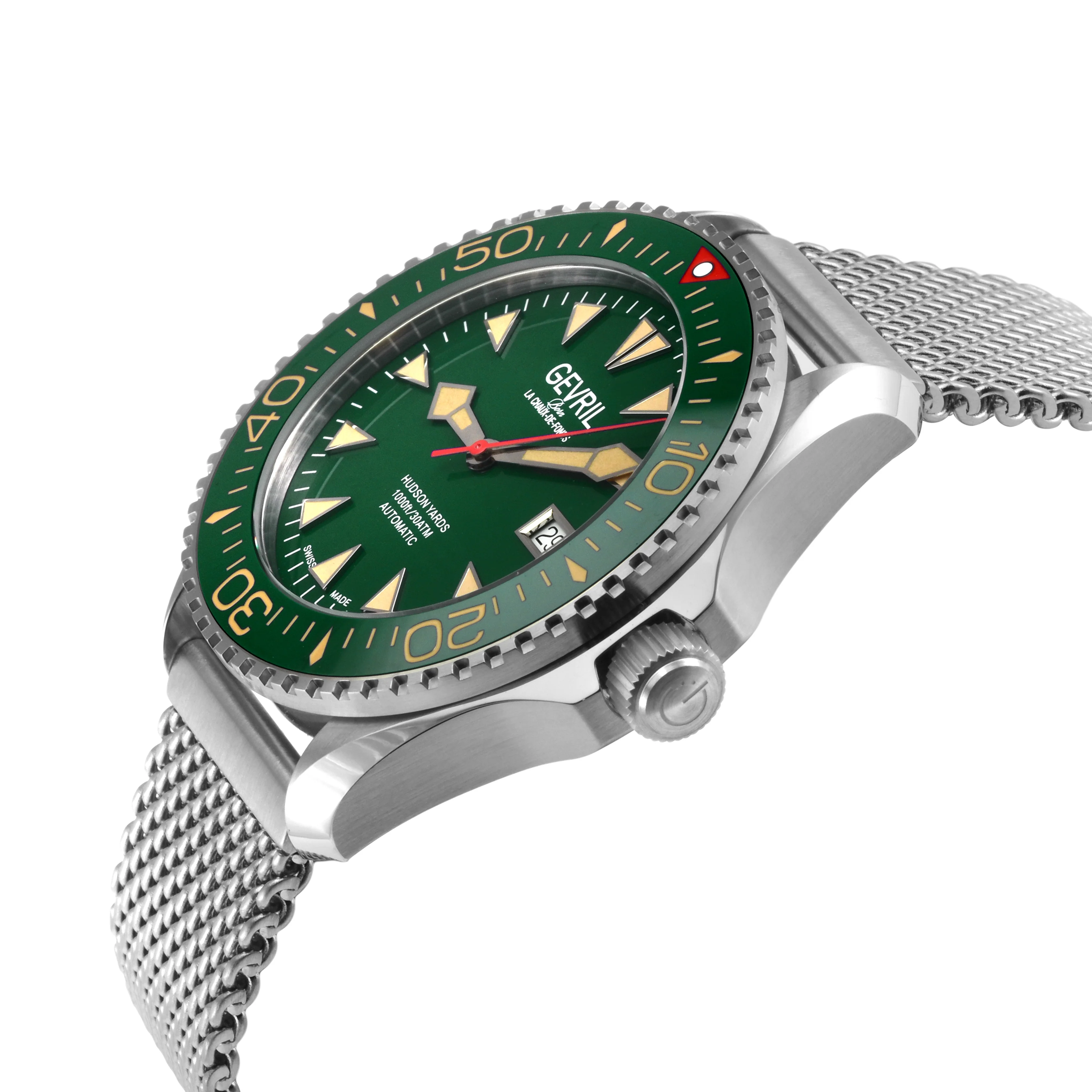 Hudson Yards Swiss Automatic SW200 - Date display Diver watch, Green Ceramic bezel, Green enamel dial with Old Radium Luminous | Green Dial - Image 2