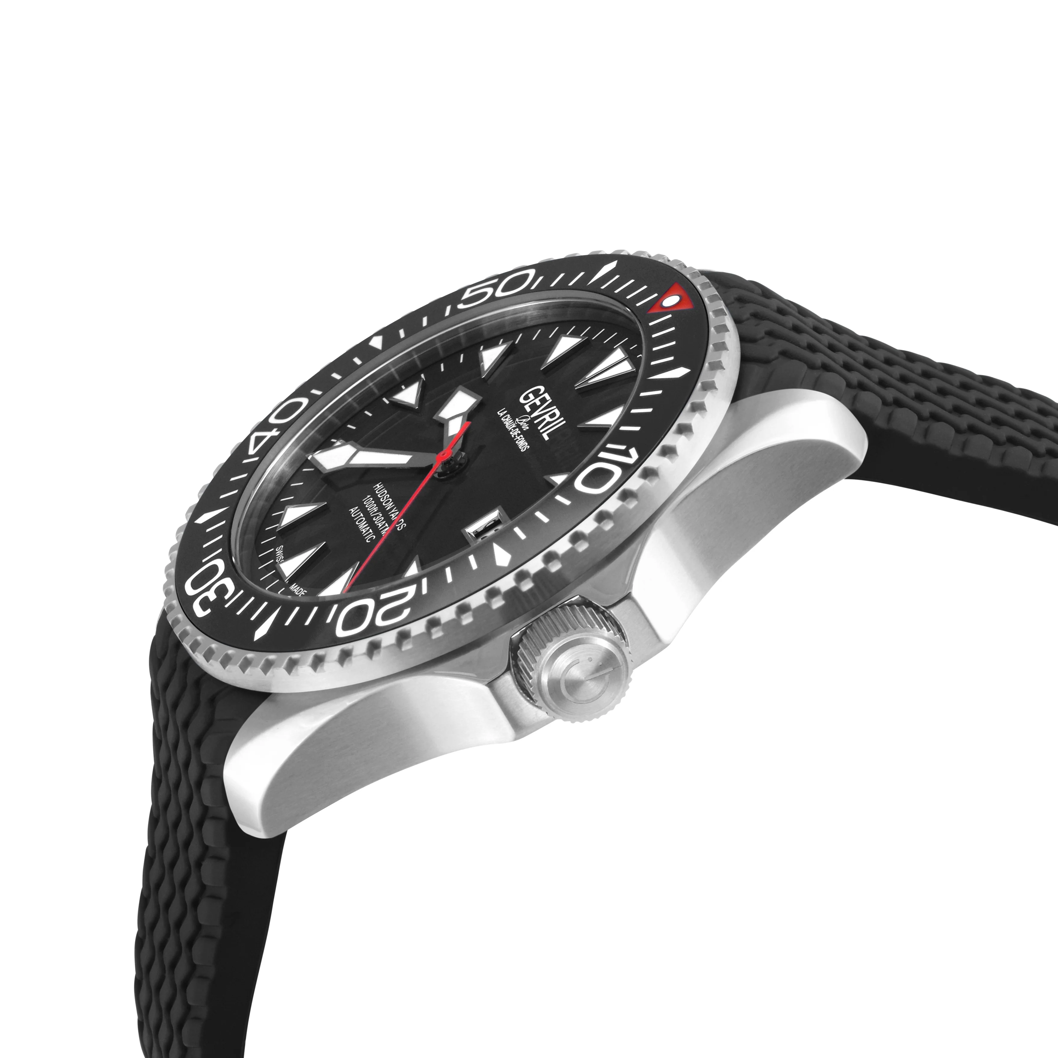 Hudson Yards Chronograph Swiss Made SW200 ceramic rotating bezel helium valve, Rubber- Black | Black Dial - Image 2
