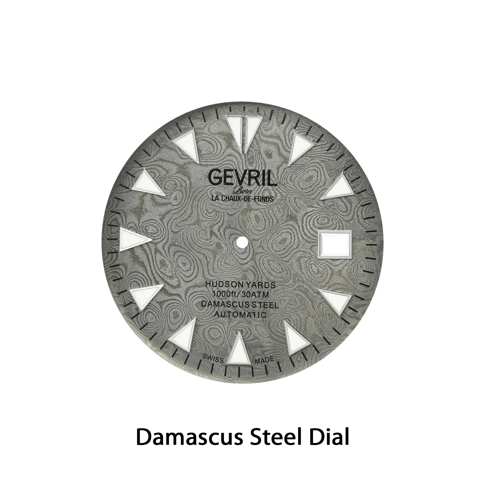 Hudson Yards -Damascus Swiss Automatic SW200-1 - Damascus Steel Gray Dial,  Unidirectional Rotating Bezel Gray Tungsten, 316L | Silver Dial - Image 4