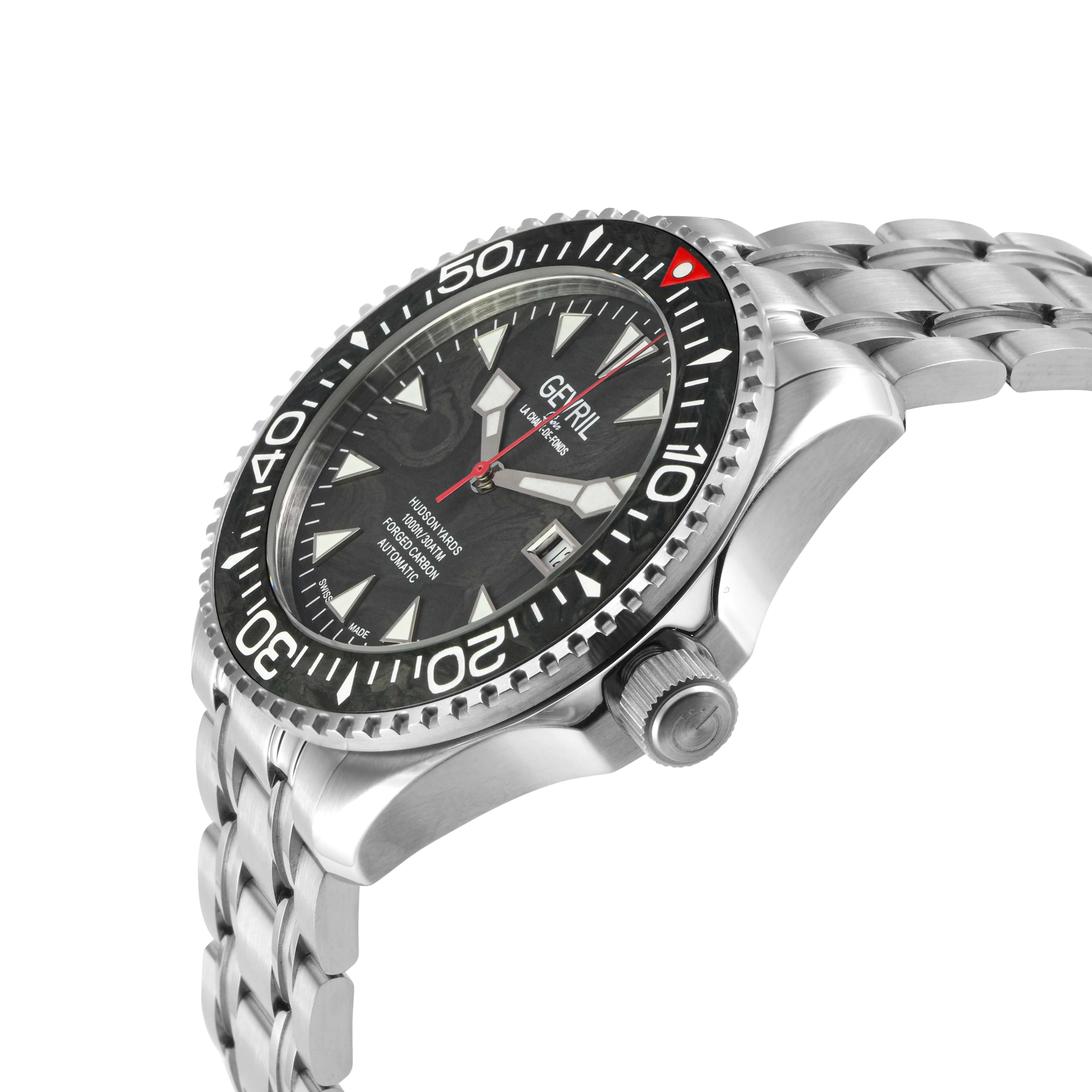 Hudson Yards -Forged Carbon Fiber Swiss Automatic SW200-1 - Forged Carbon Fiber Black Dial,  Unidirectional Rotating Bezel, 316L  Bracelet | Black Dial - Image 2