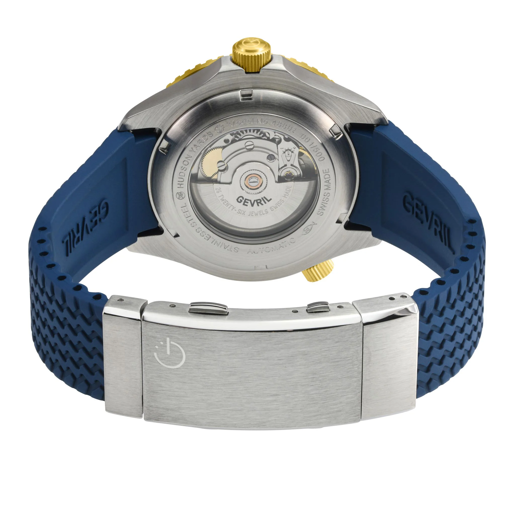 Hudson Yards - Rubber Swiss Made SW200 ceramic rotating bezel helium valve, Blue Rubber Blue Dial - Image 2