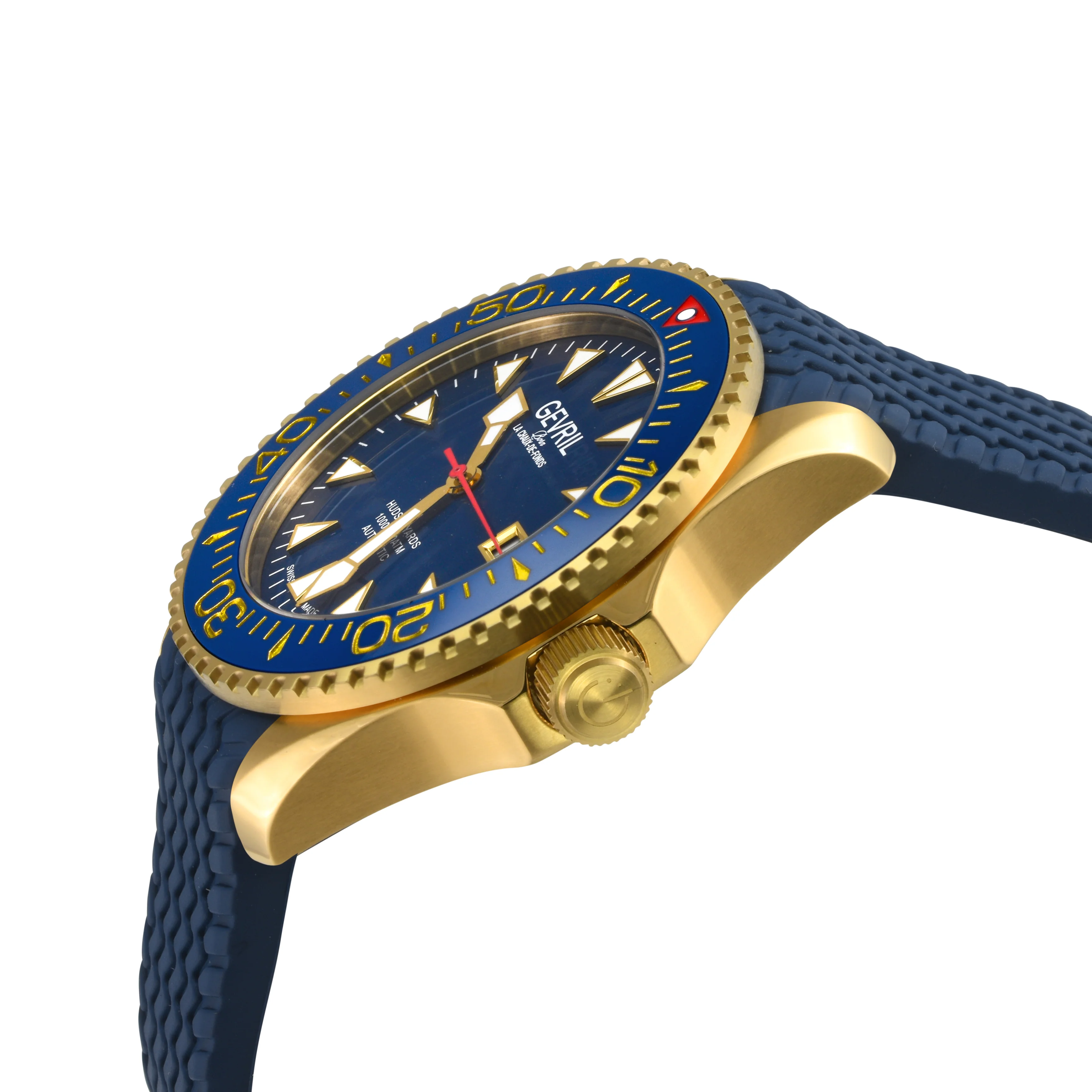 Hudson Yards -  Rubber Swiss Made SW200 ceramic rotating bezel helium valve, Blue Rubber Blue Dial - Image 2
