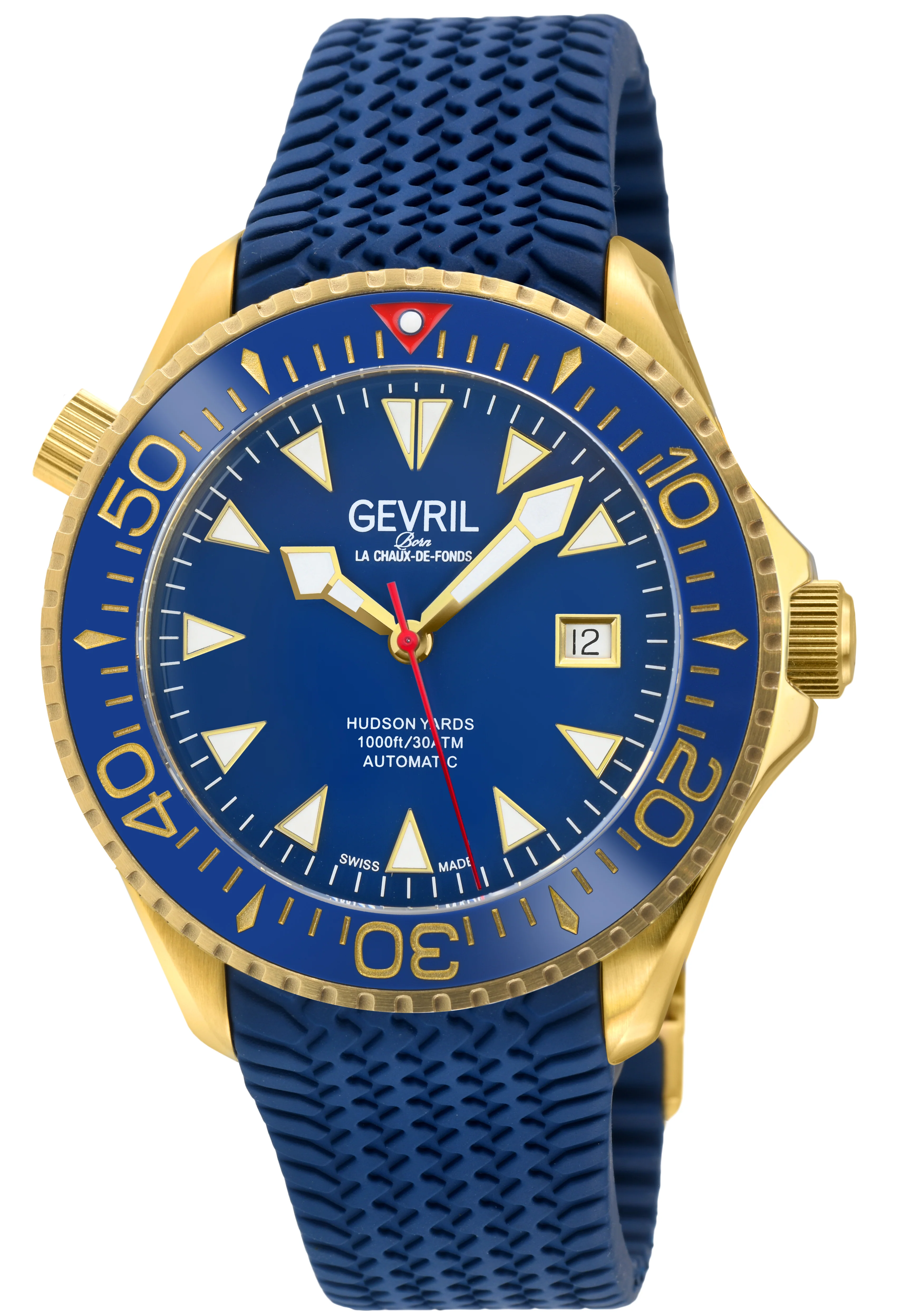 Hudson Yards -  Rubber Swiss Made SW200 ceramic rotating bezel helium valve, Blue Rubber Blue Dial - Image 3