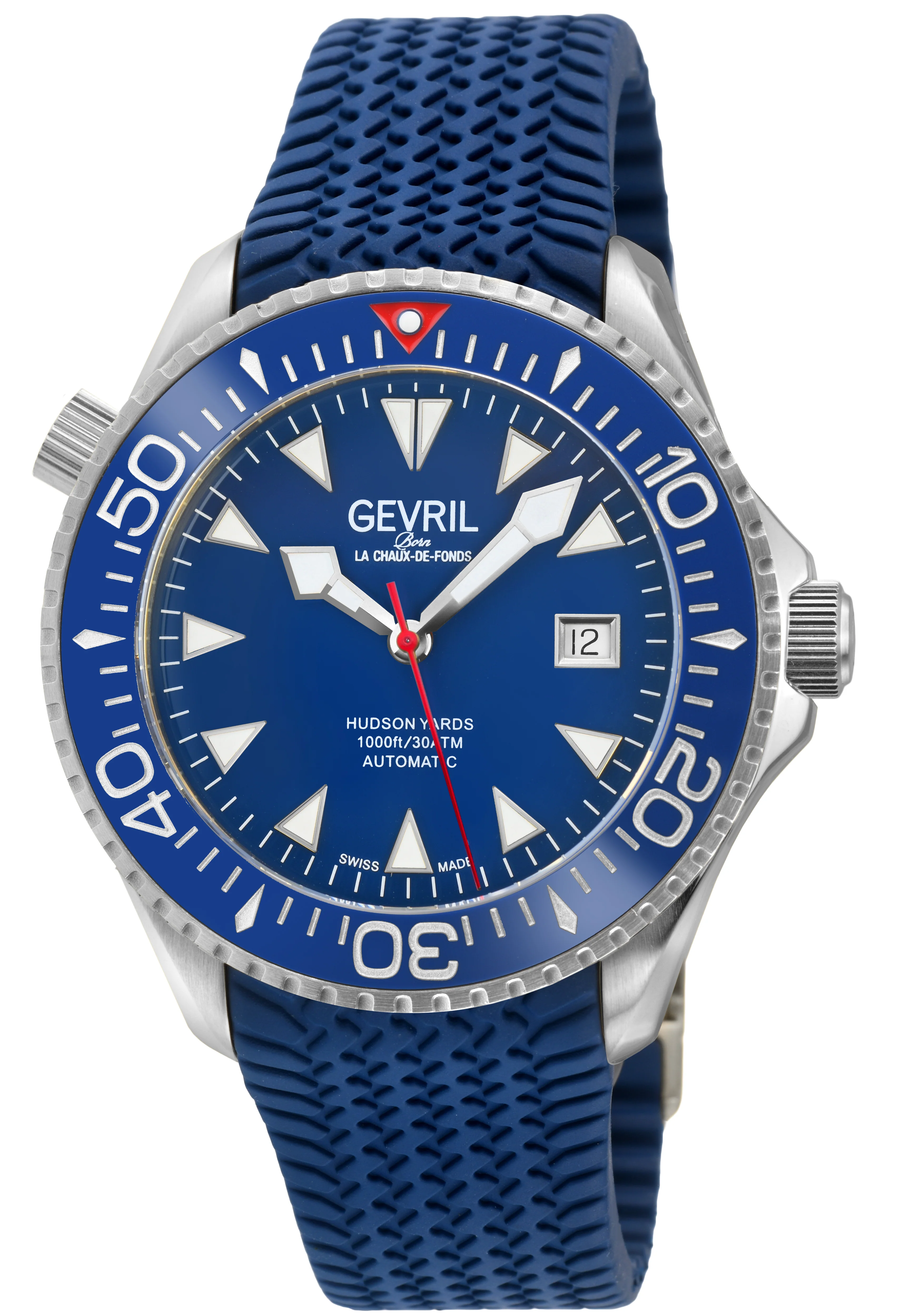 Hudson Yards - Rubber Swiss Made SW200 ceramic rotating bezel helium valve, Blue Rubber | Blue Dial