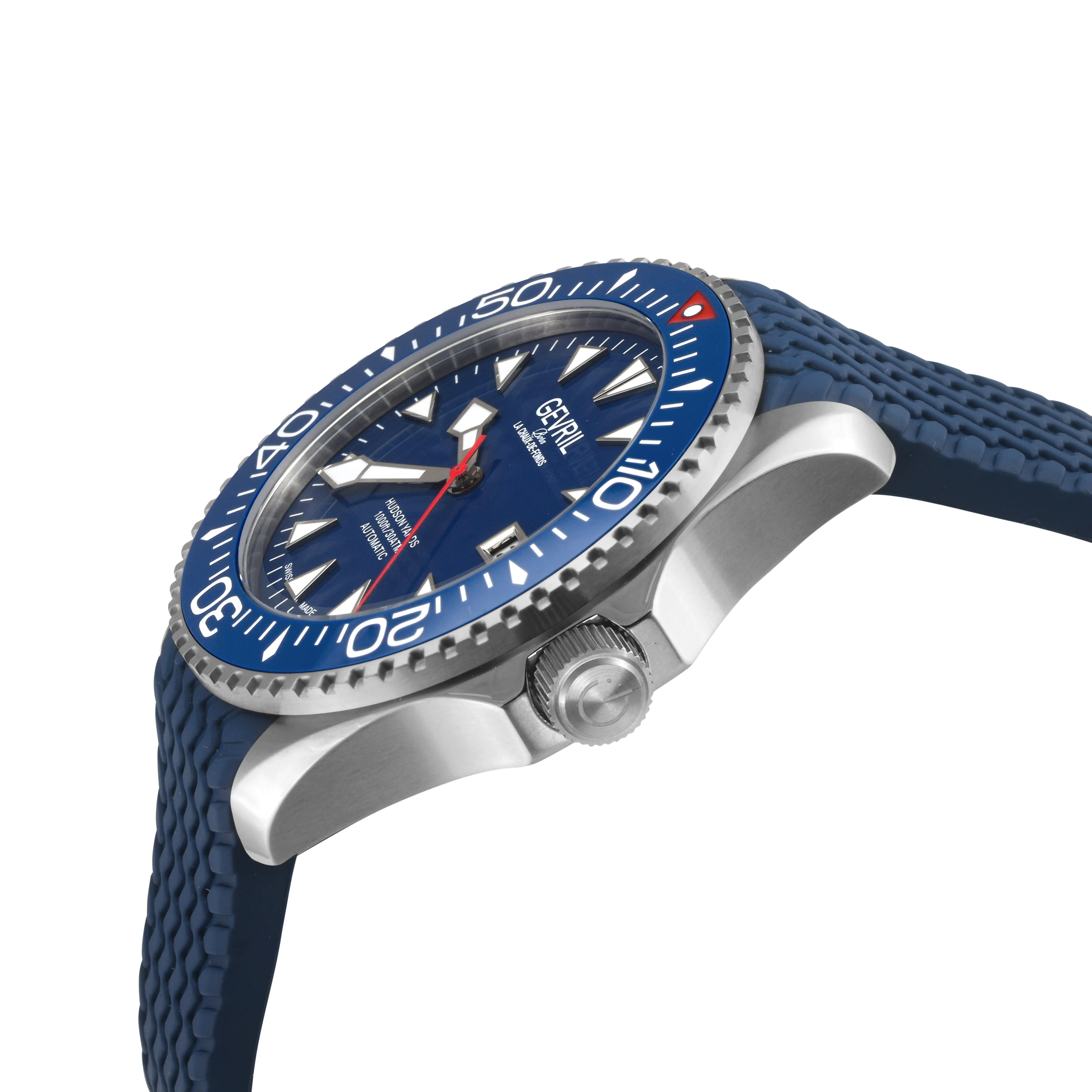 Hudson Yards - Rubber Swiss Made SW200 ceramic rotating bezel helium valve, Blue Rubber | Blue Dial - Image 2