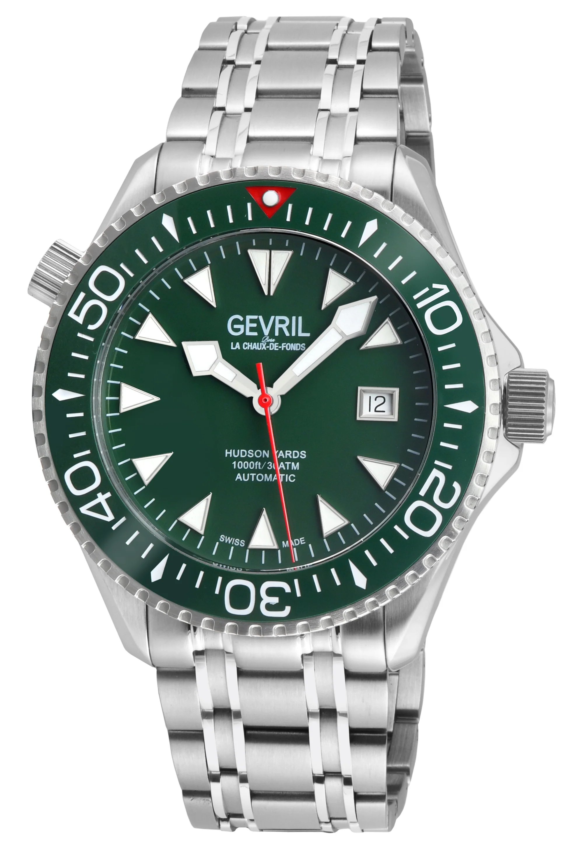 Hudson Yards Swiss Made SW20 ceramic rotating bezel helium valve, diver extension buckle Green | Green Dial