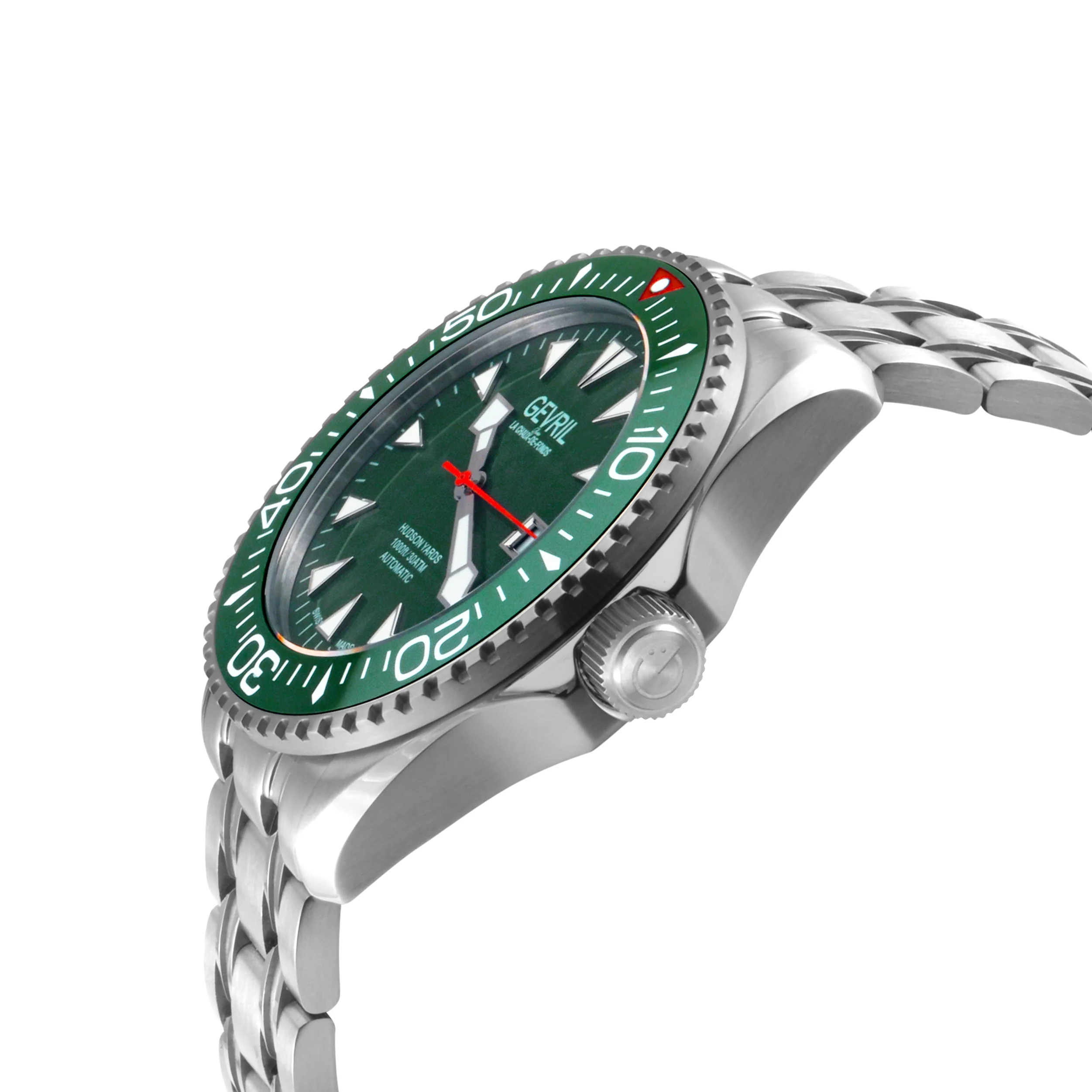 Hudson Yards Swiss Made SW20 ceramic rotating bezel helium valve, diver extension buckle Green | Green Dial - Image 3
