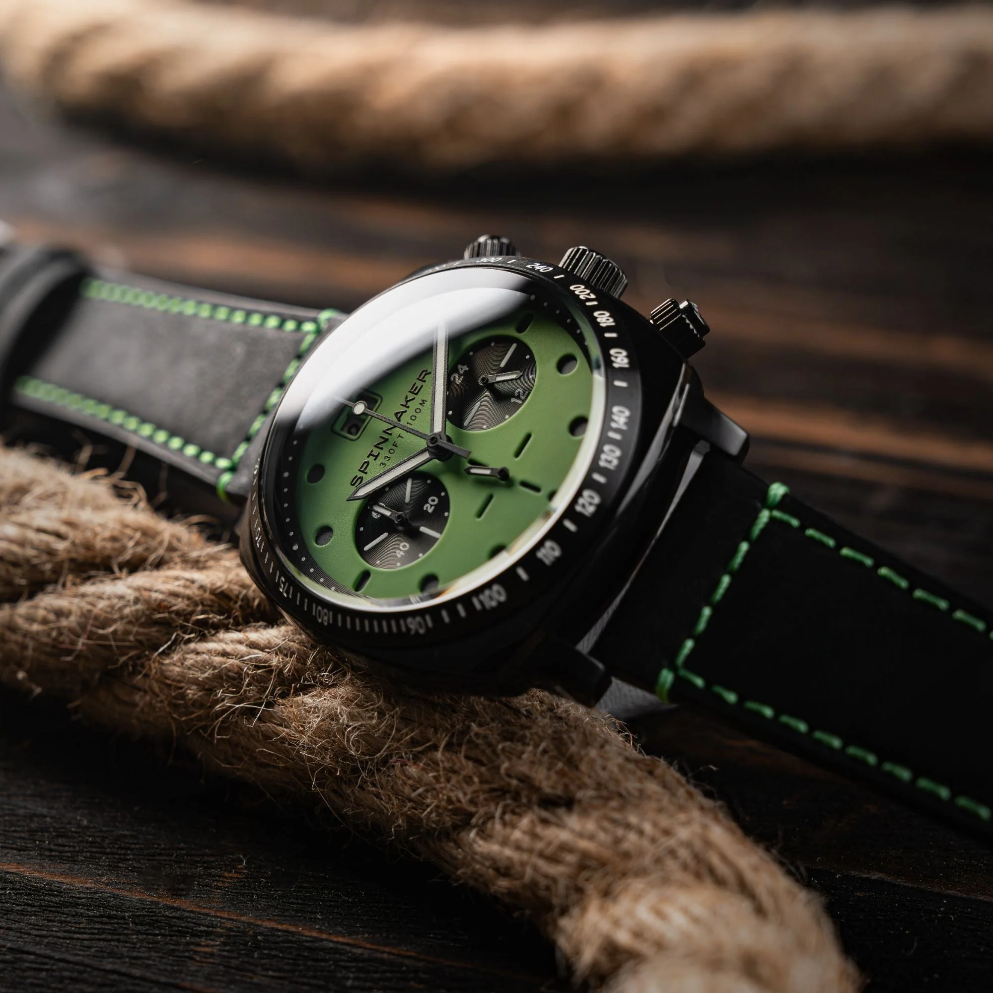 Hull Chronograph Black & Green / Leather | Green Dial - Image 3