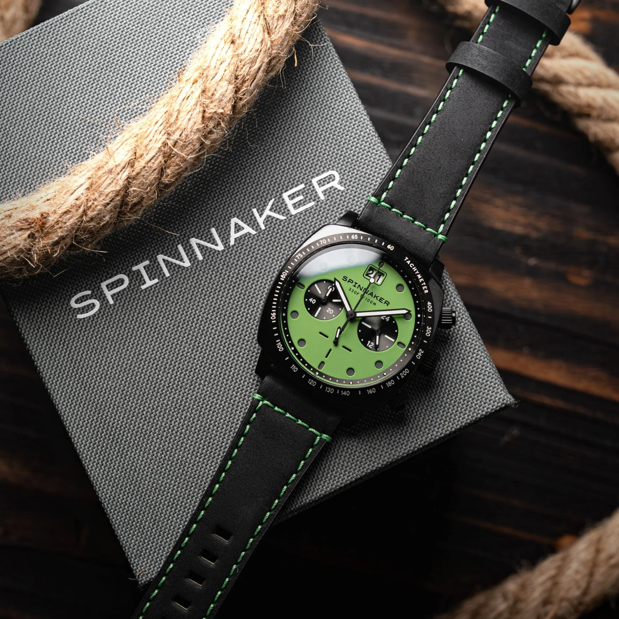 Hull Chronograph Black & Green / Leather | Green Dial - Image 4