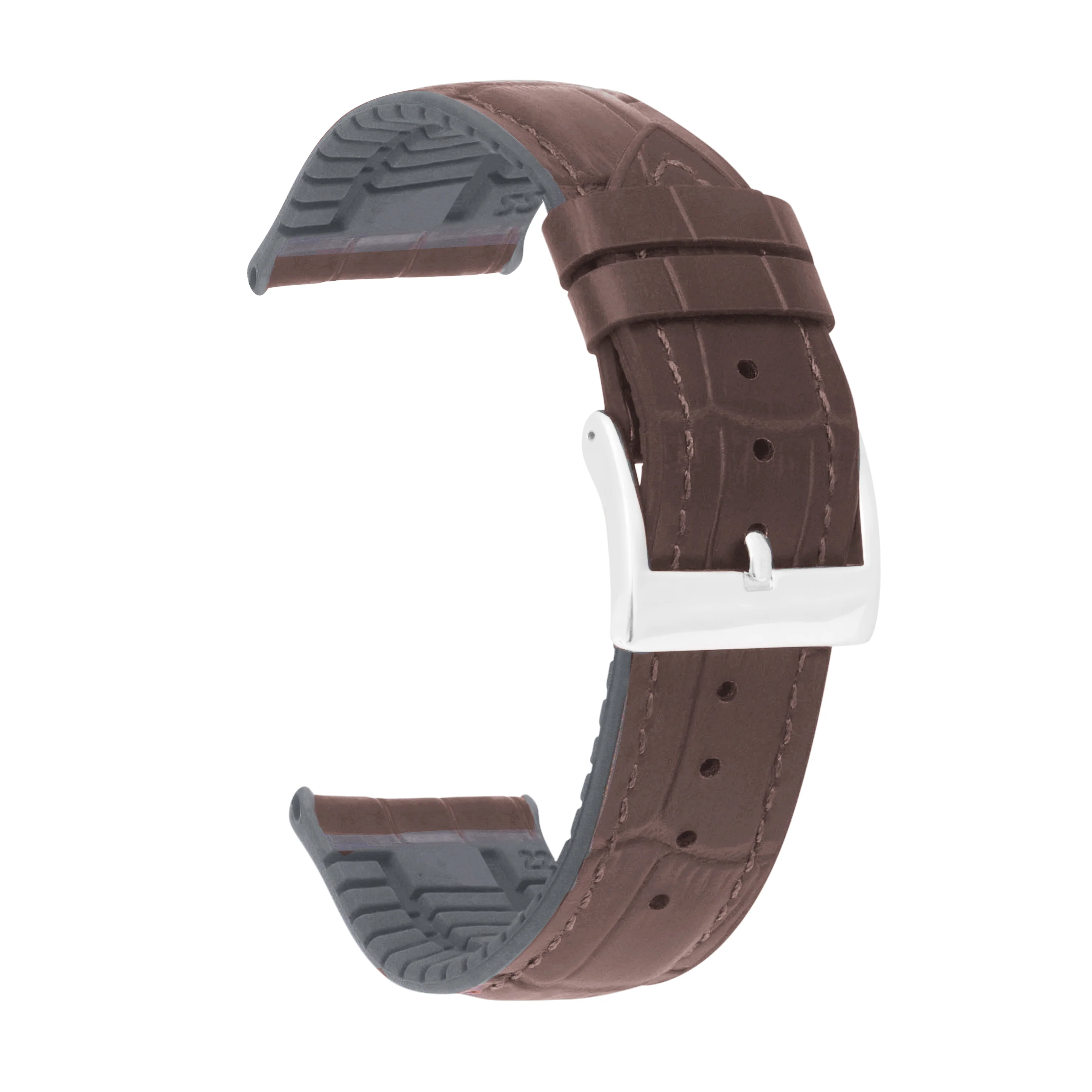 Hybrid Watch Band, Leather / Rubber Lining - Alligator Pattern Brown / 20mm | Dial