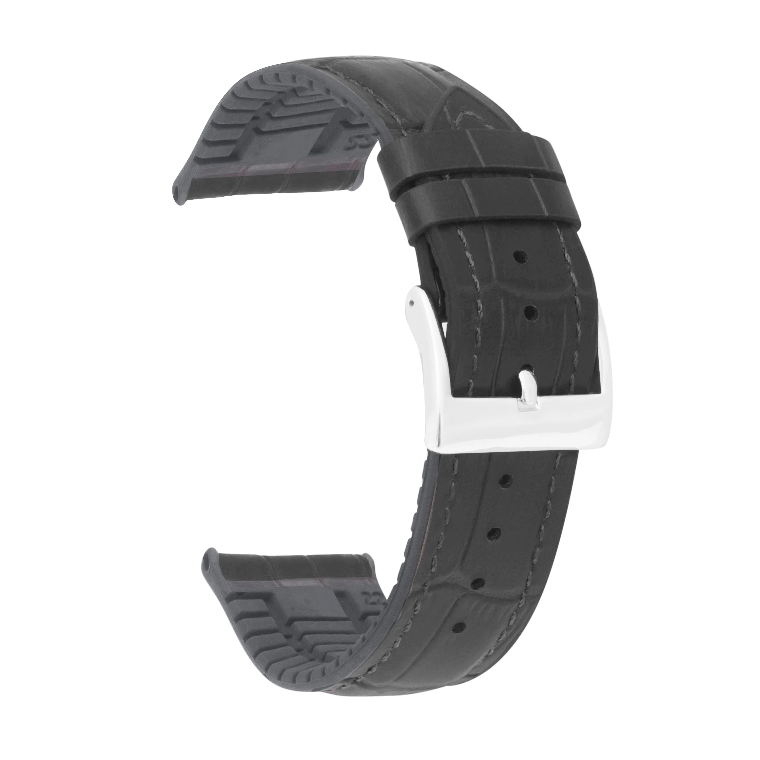Hybrid Watch Band, Leather / Rubber Lining - Alligator Pattern Black / 20mm | Dial