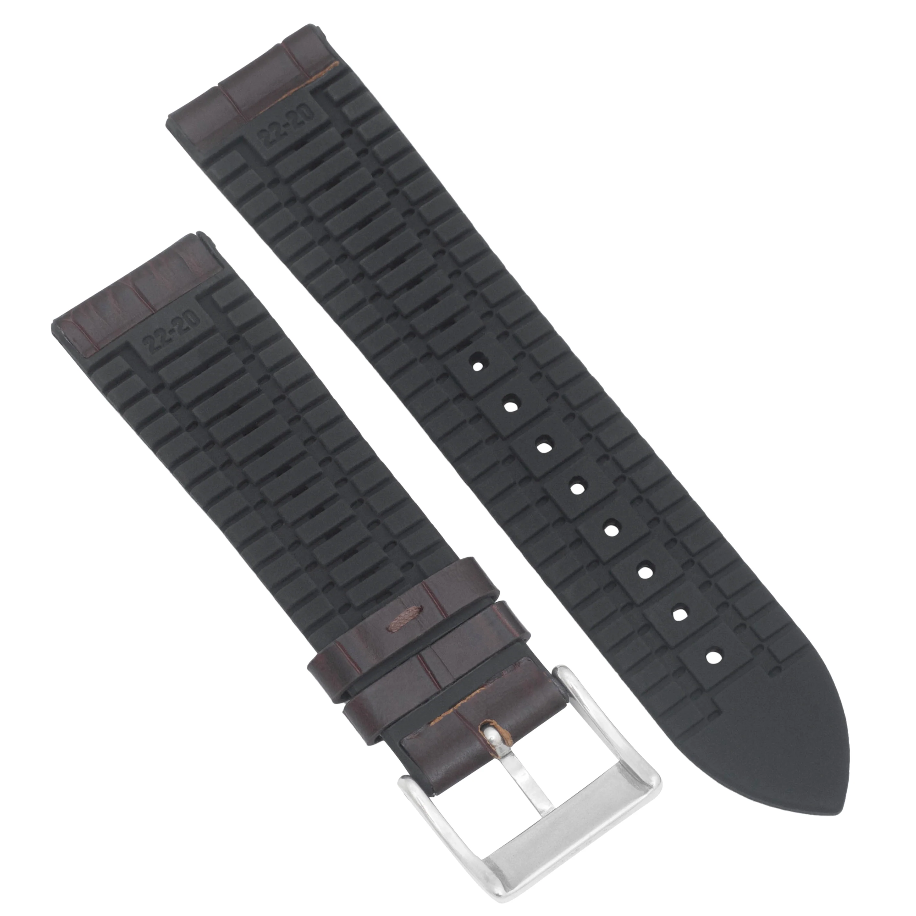 Hybrid Watch Band, Leather / Rubber Lining - Alligator Pattern Black / 20mm | Dial - Image 2