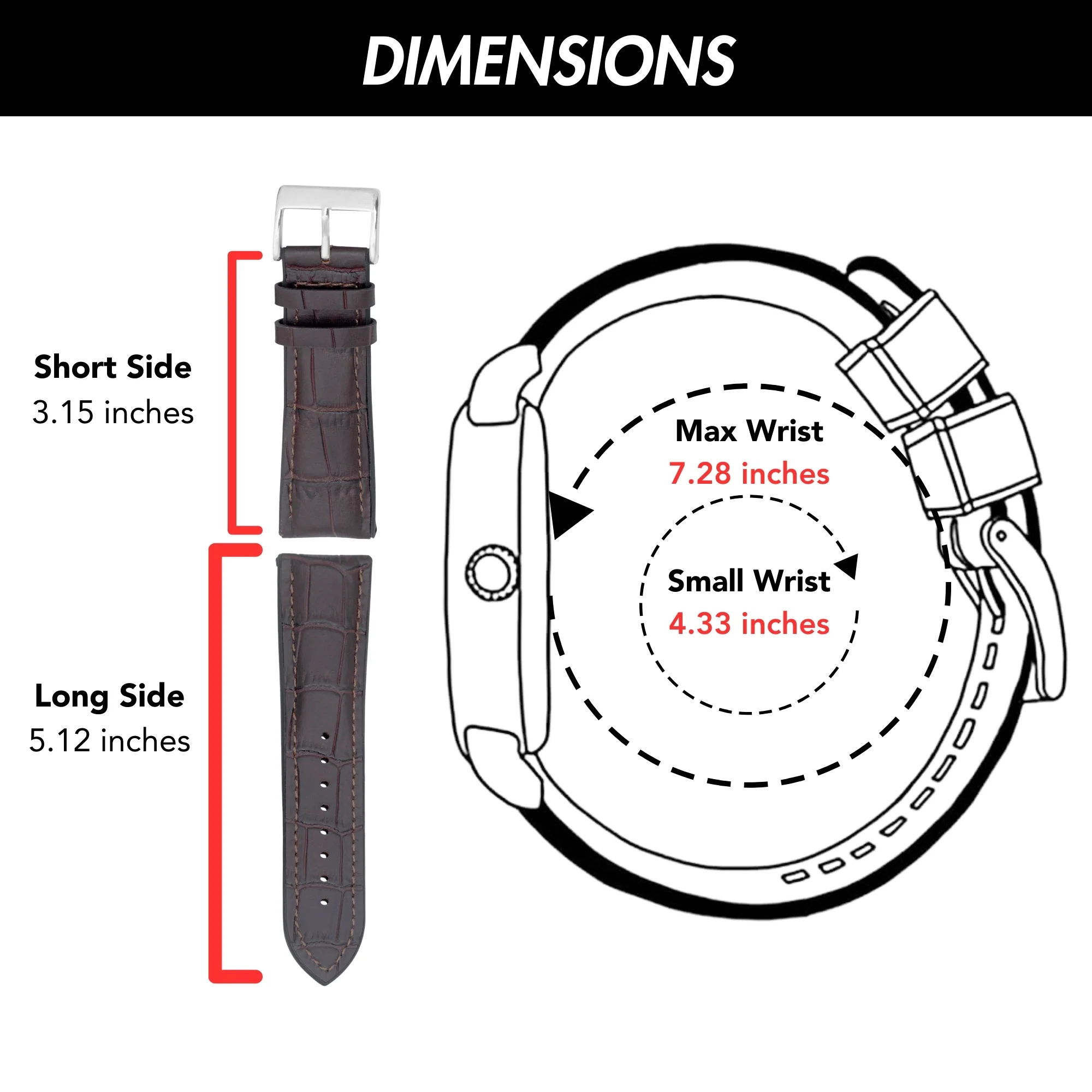 Hybrid Watch Band, Leather / Rubber Lining - Alligator Pattern Brown / 22mm | Dial - Image 5