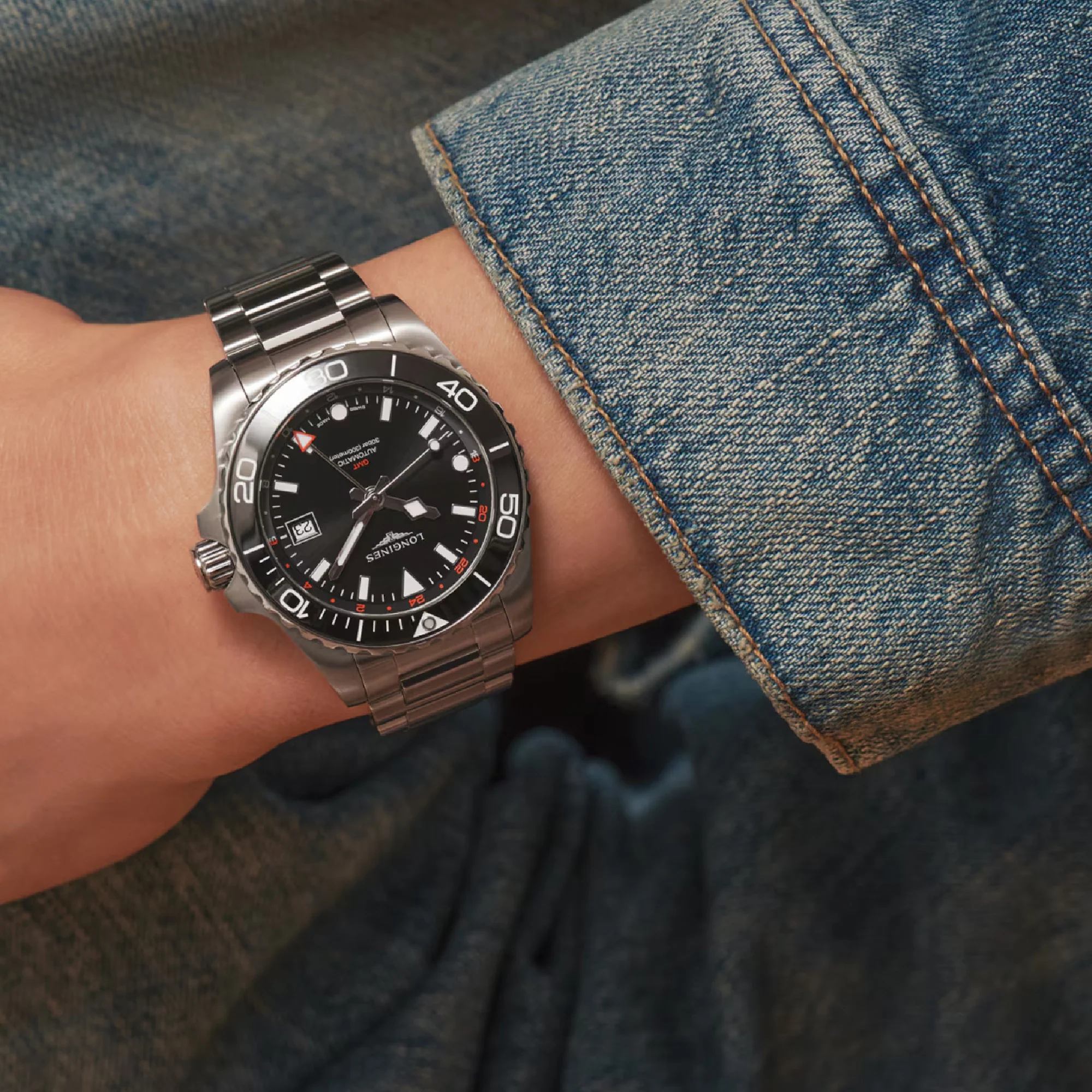 HYDROCONQUEST GMT Black / Stainless Steel | Black Dial - Image 9