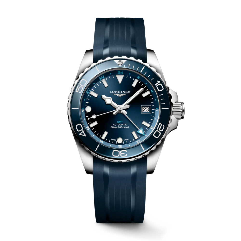 HYDROCONQUEST GMT Blue / Rubber | Blue Dial