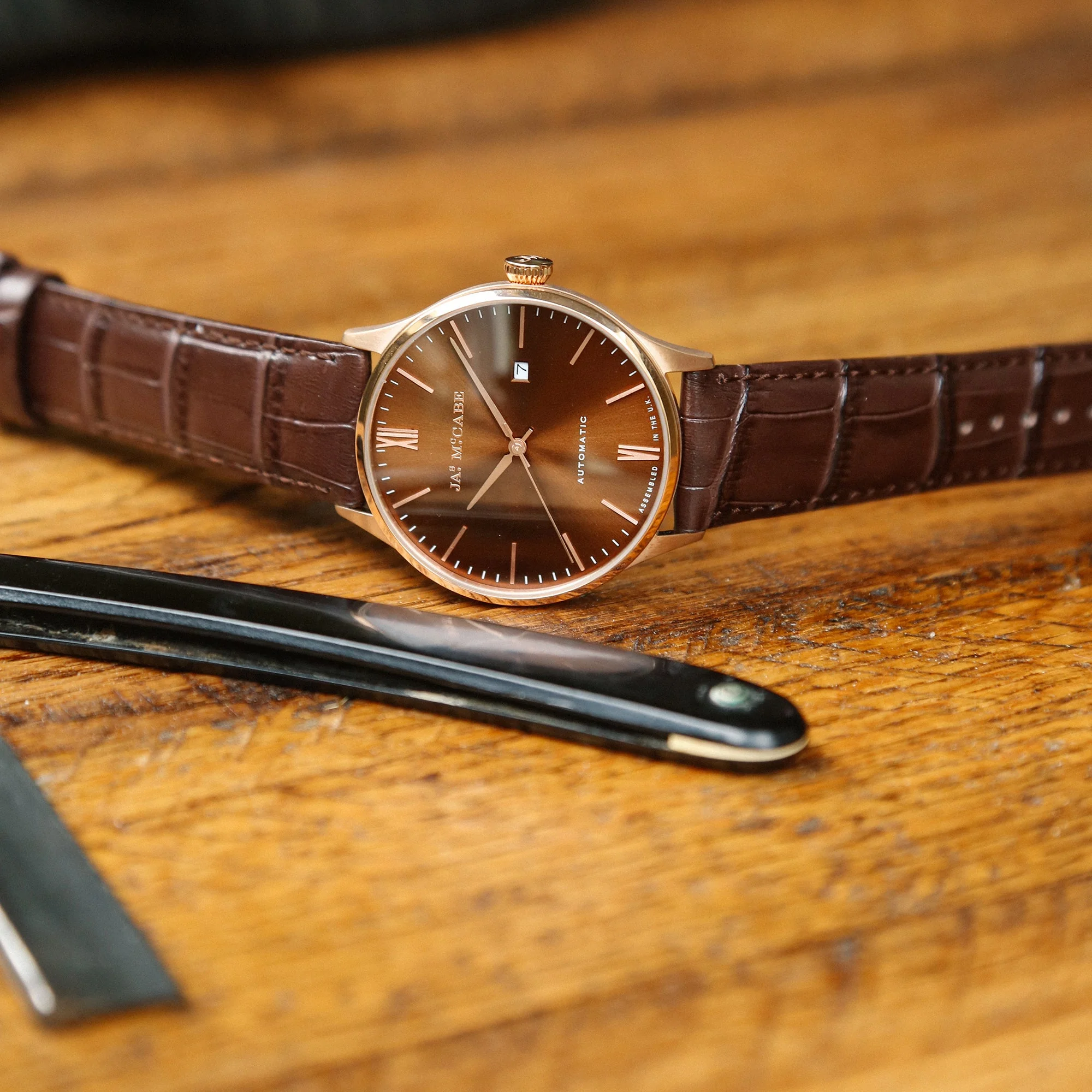 James McCabe London Automatic Watch Brown / Leather | Brown Dial - Image 3