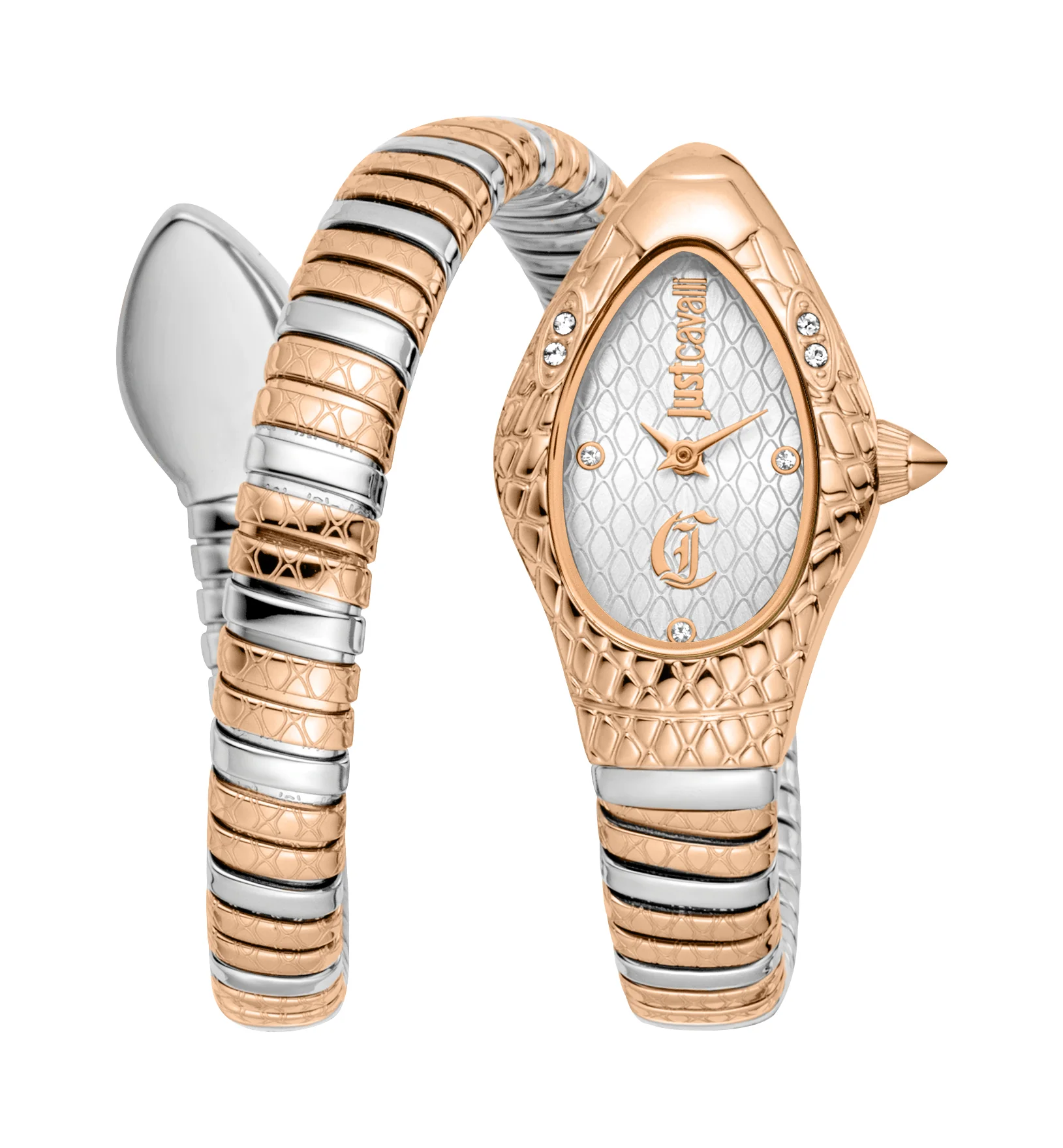 Just Cavalli 20mm / Silver and Rose Gold / Short | Silver Dial