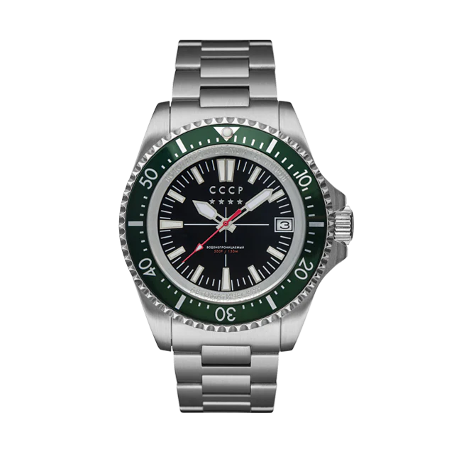 KAMCHATKA Black Dial SS Bracelet, Green Bezel Black Dial - Image 3