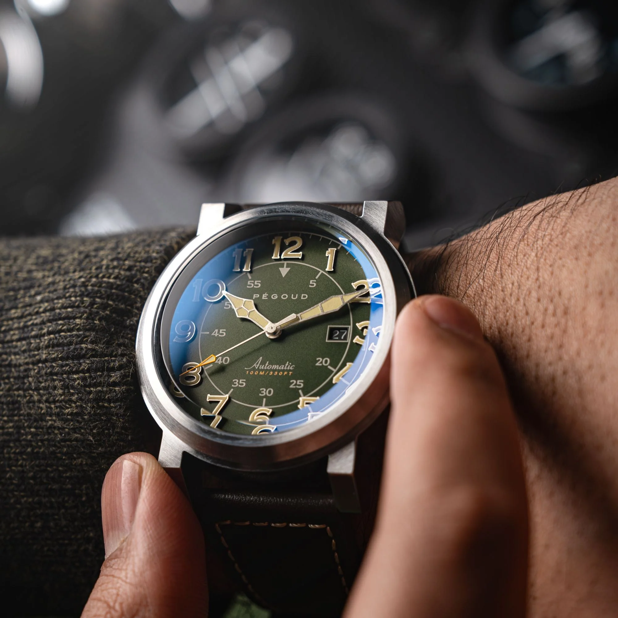 Le Pilote Automatic Green / Brown Leather | Green Dial - Image 2