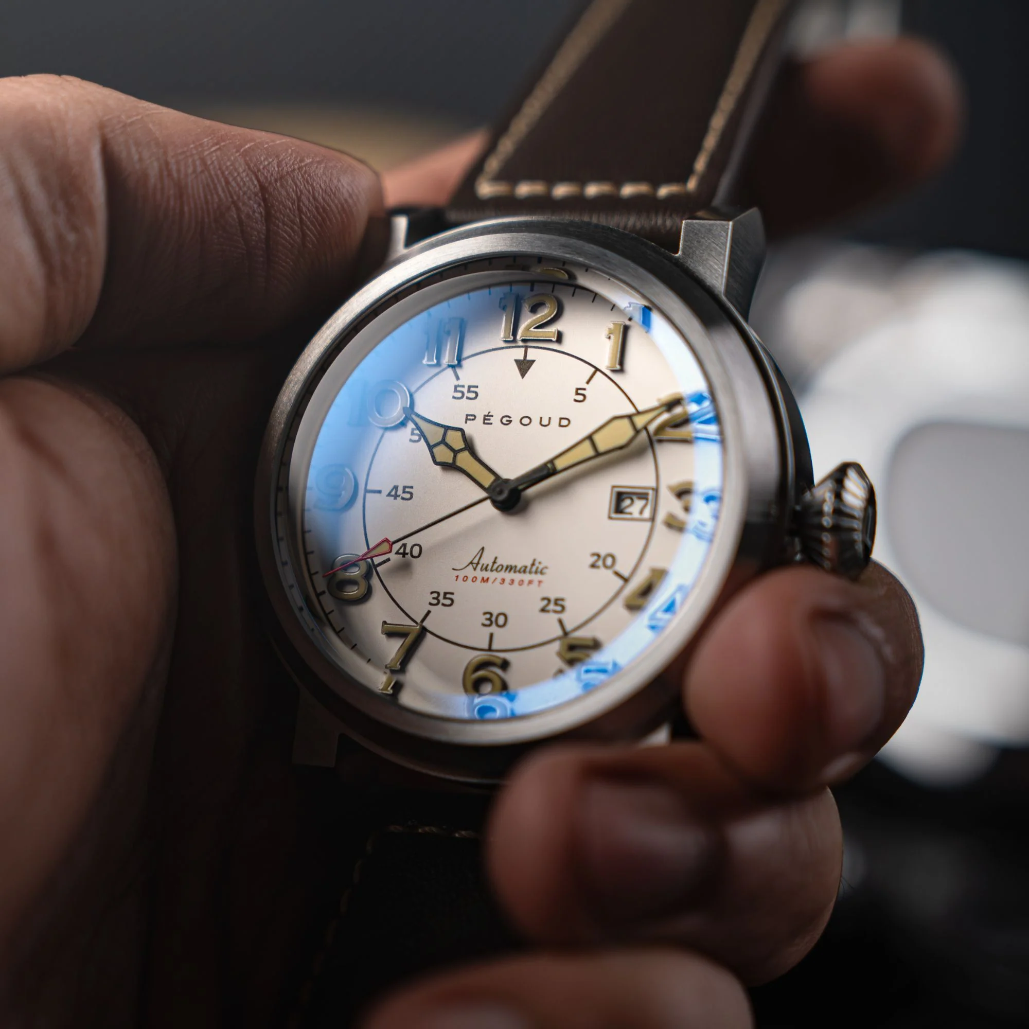 Le Pilote Automatic White / Brown Leather | White Dial - Image 4