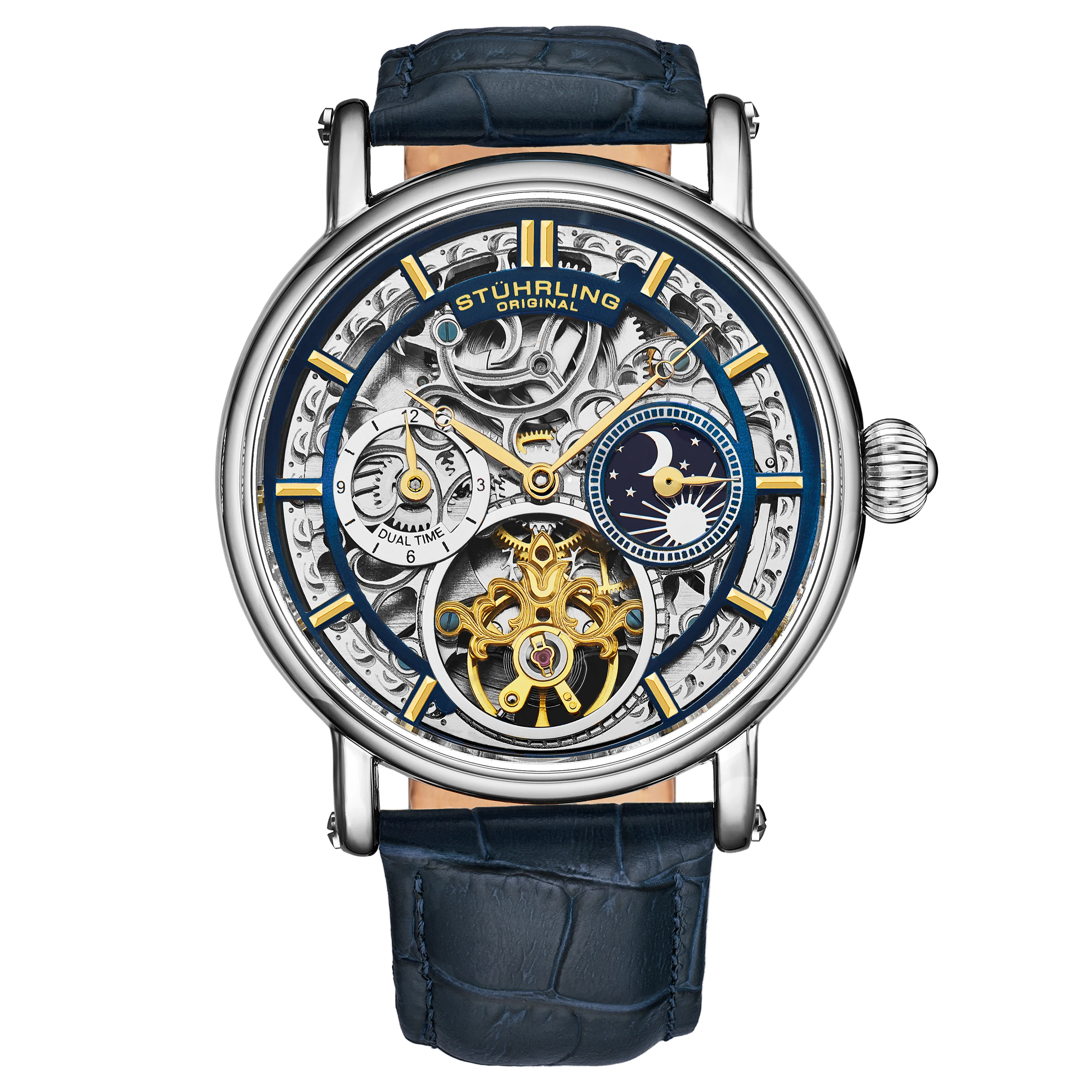 Legacy Silver case/Leather strap/ Brass Dial | Blue Dial