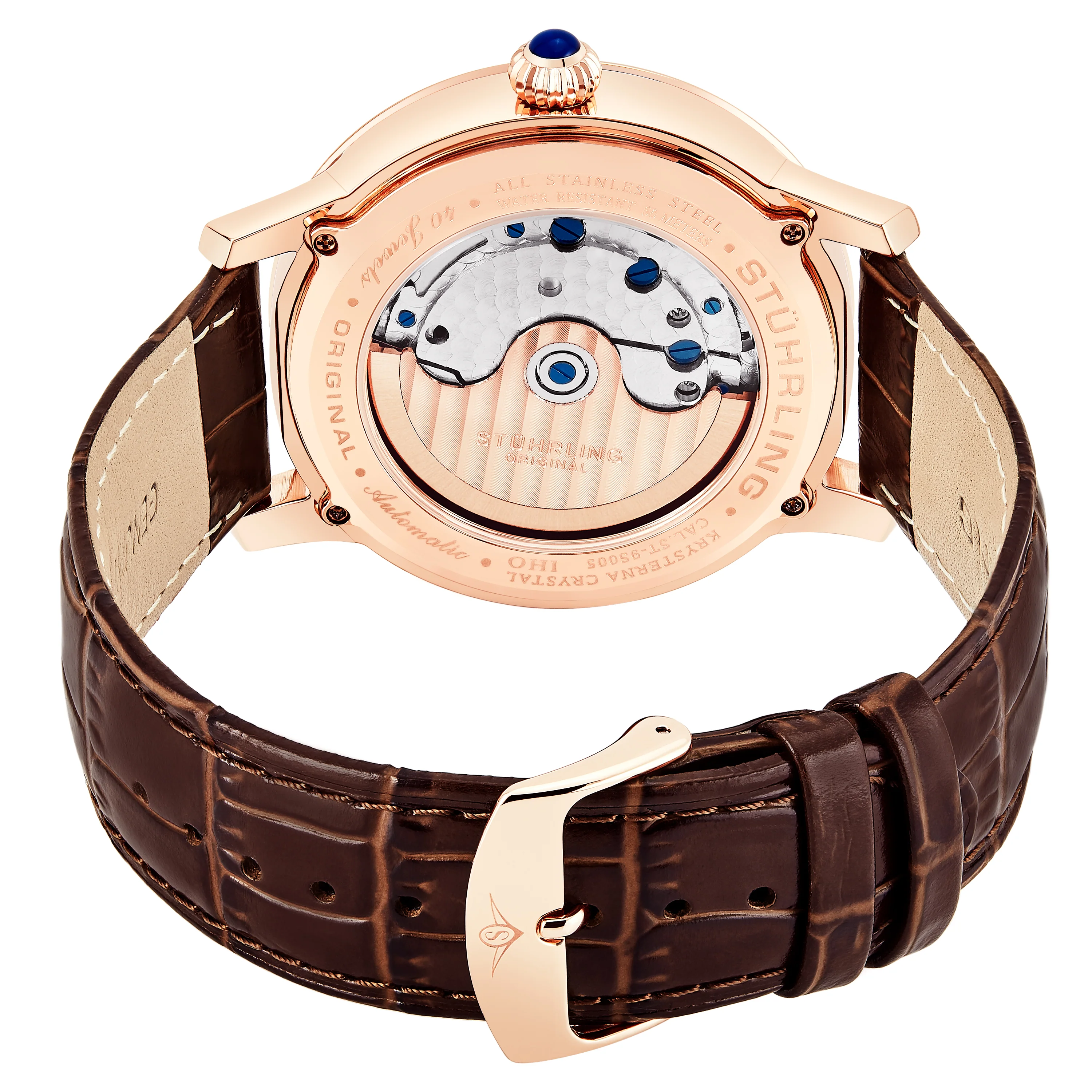 Legacy Rose Gold case/Leather strap/ Brass Dial | Semi-transparent Dial - Image 3
