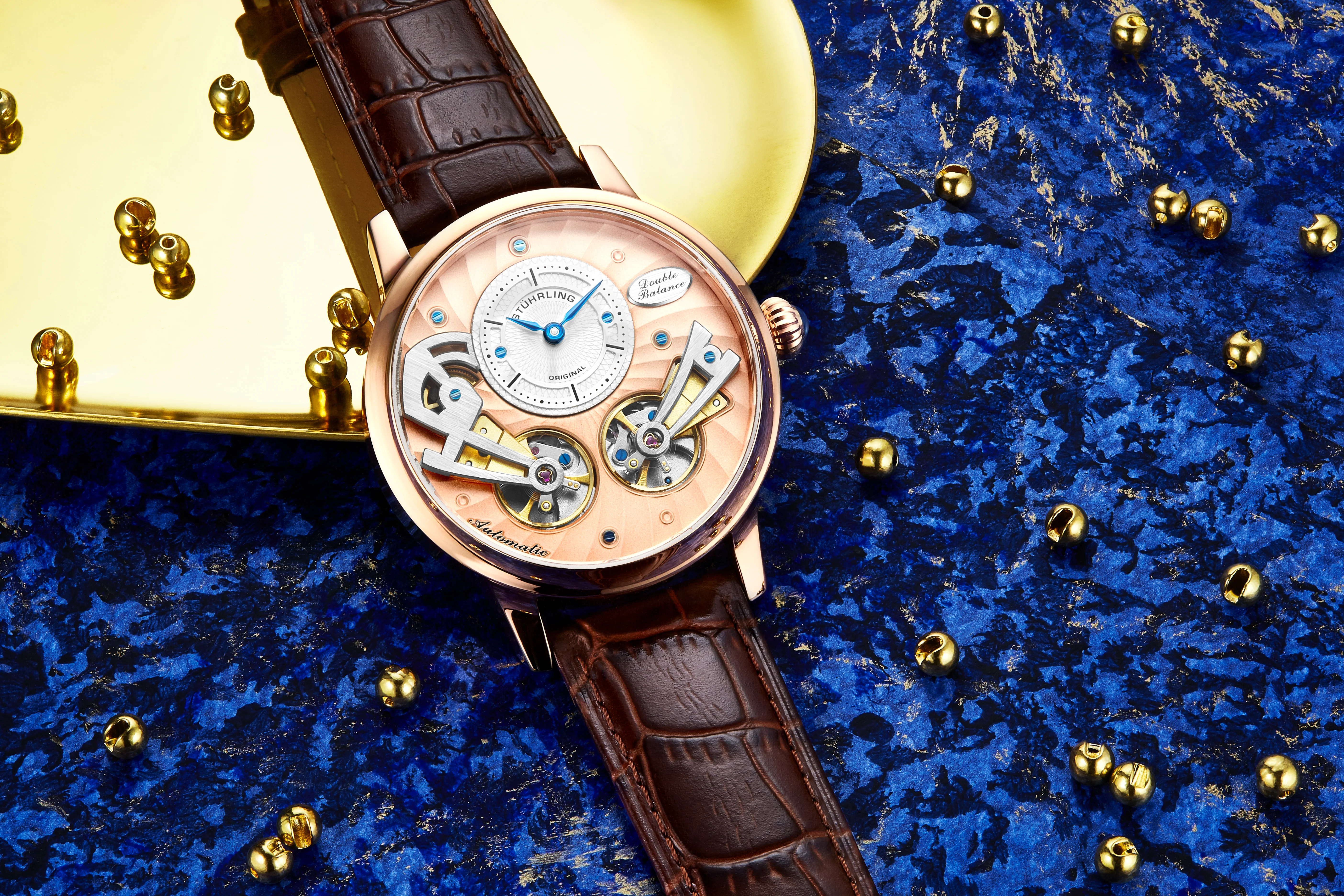 Legacy Rose Gold case/Leather strap/ Brass Dial | Semi-transparent Dial - Image 4