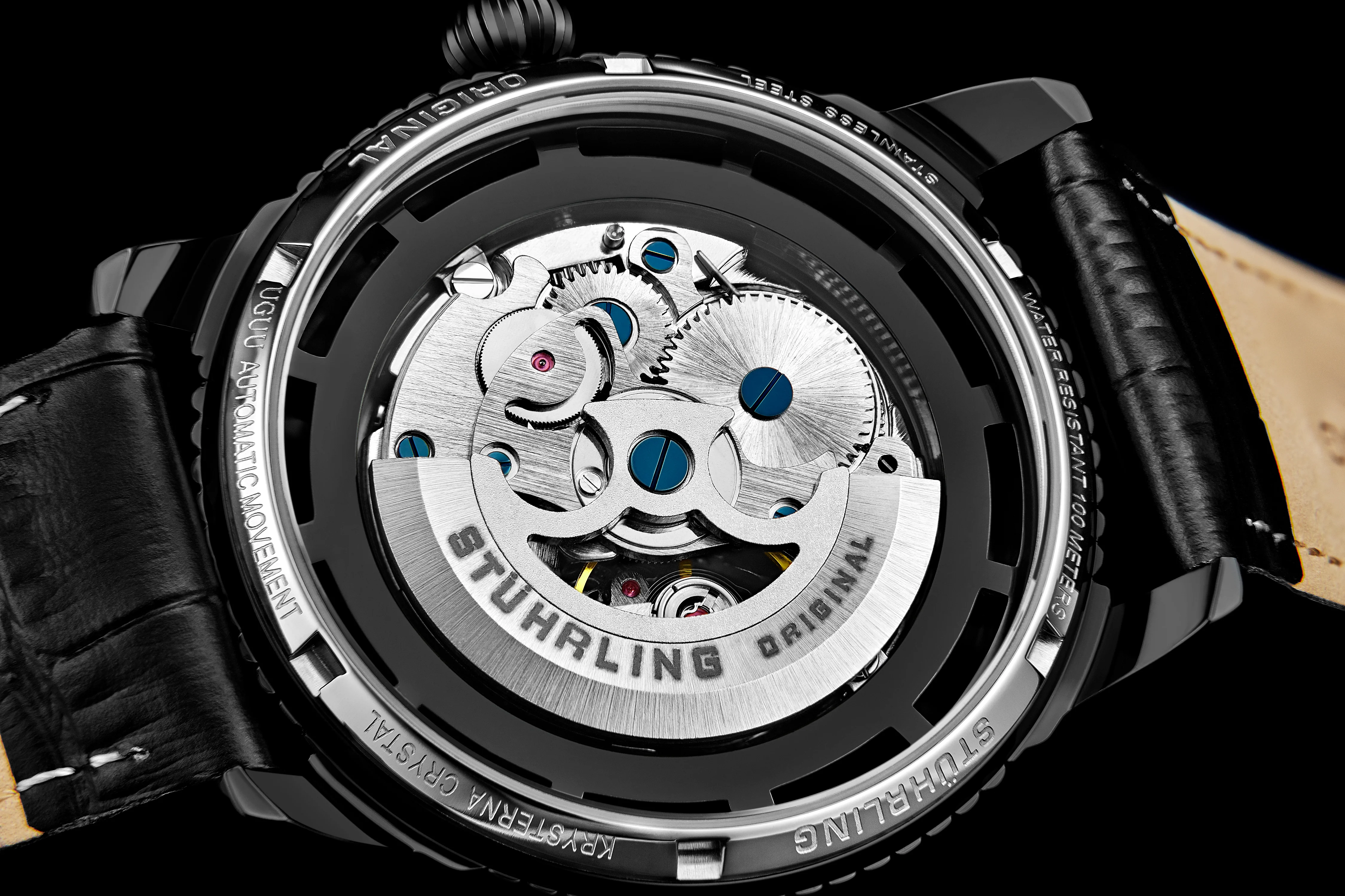 Legacy Automatic Black Skeleton Watch Black/Leather | Black Dial - Image 4