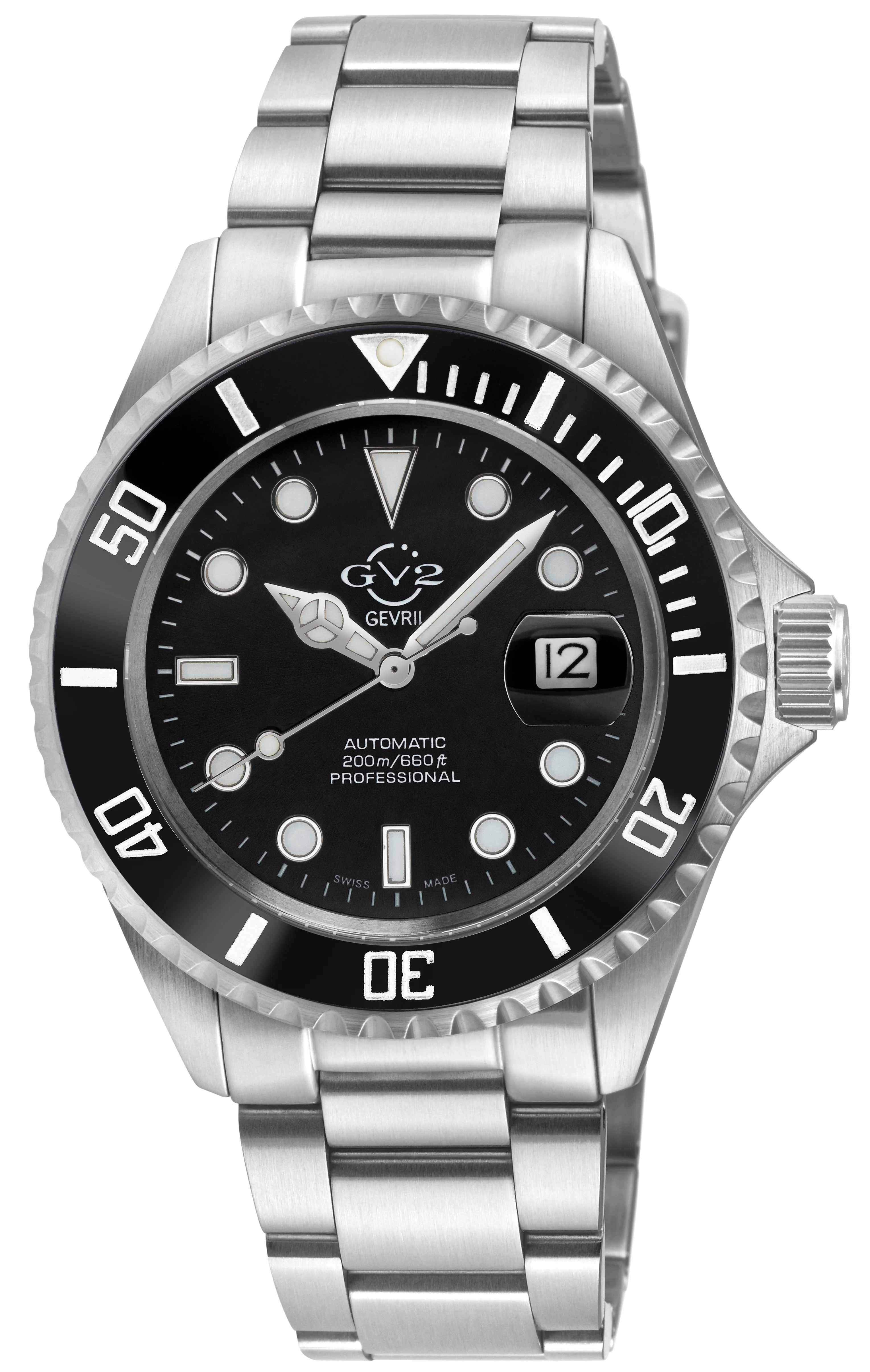 Liguria GV2 by Gevril Swiss Automatic, Black Dial, Black Bezel, SS Bracelet | Black Dial