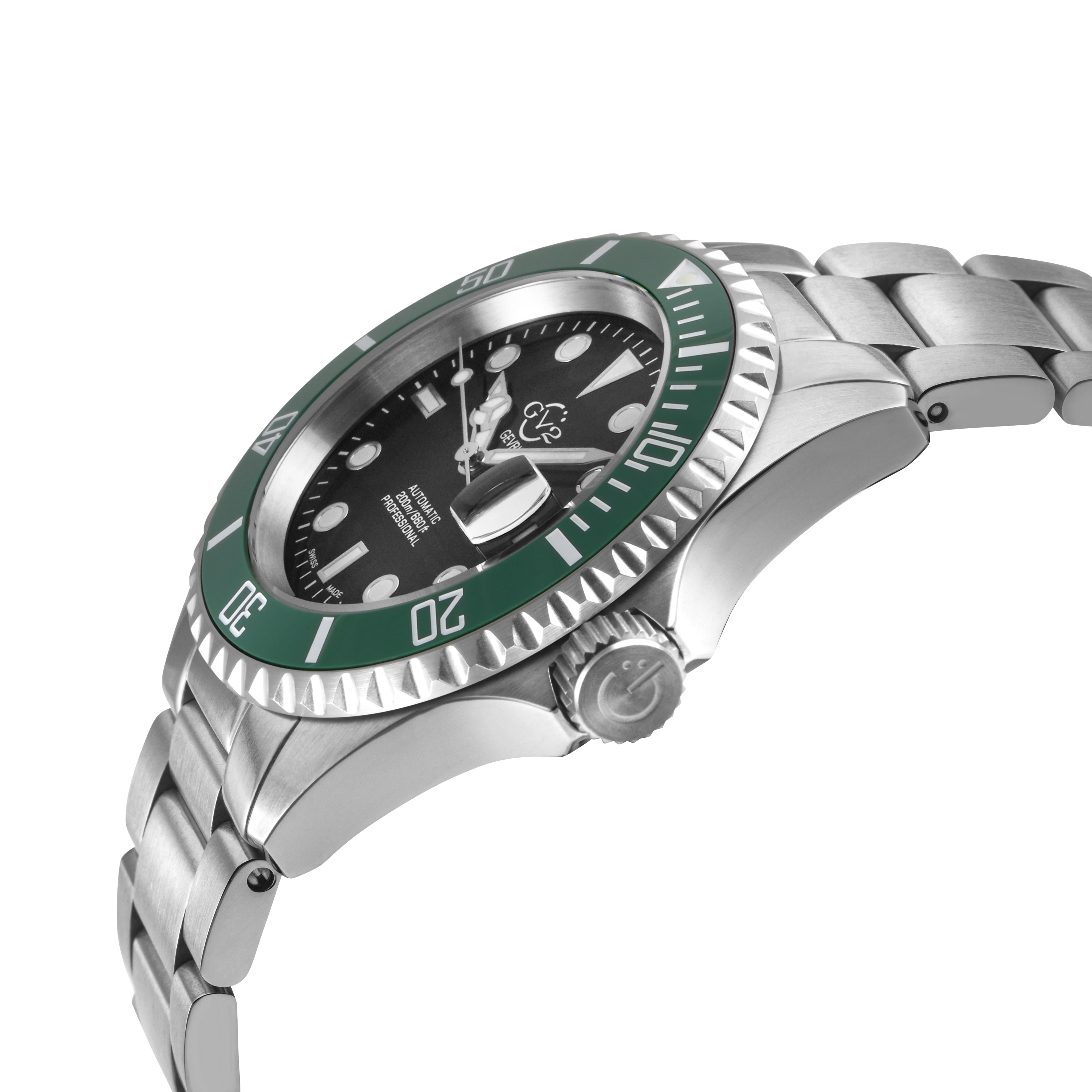Liguria GV2 by Gevril Swiss Automatic, Black Dial, Green Bezel, SS Bracelet | Black Dial - Image 2
