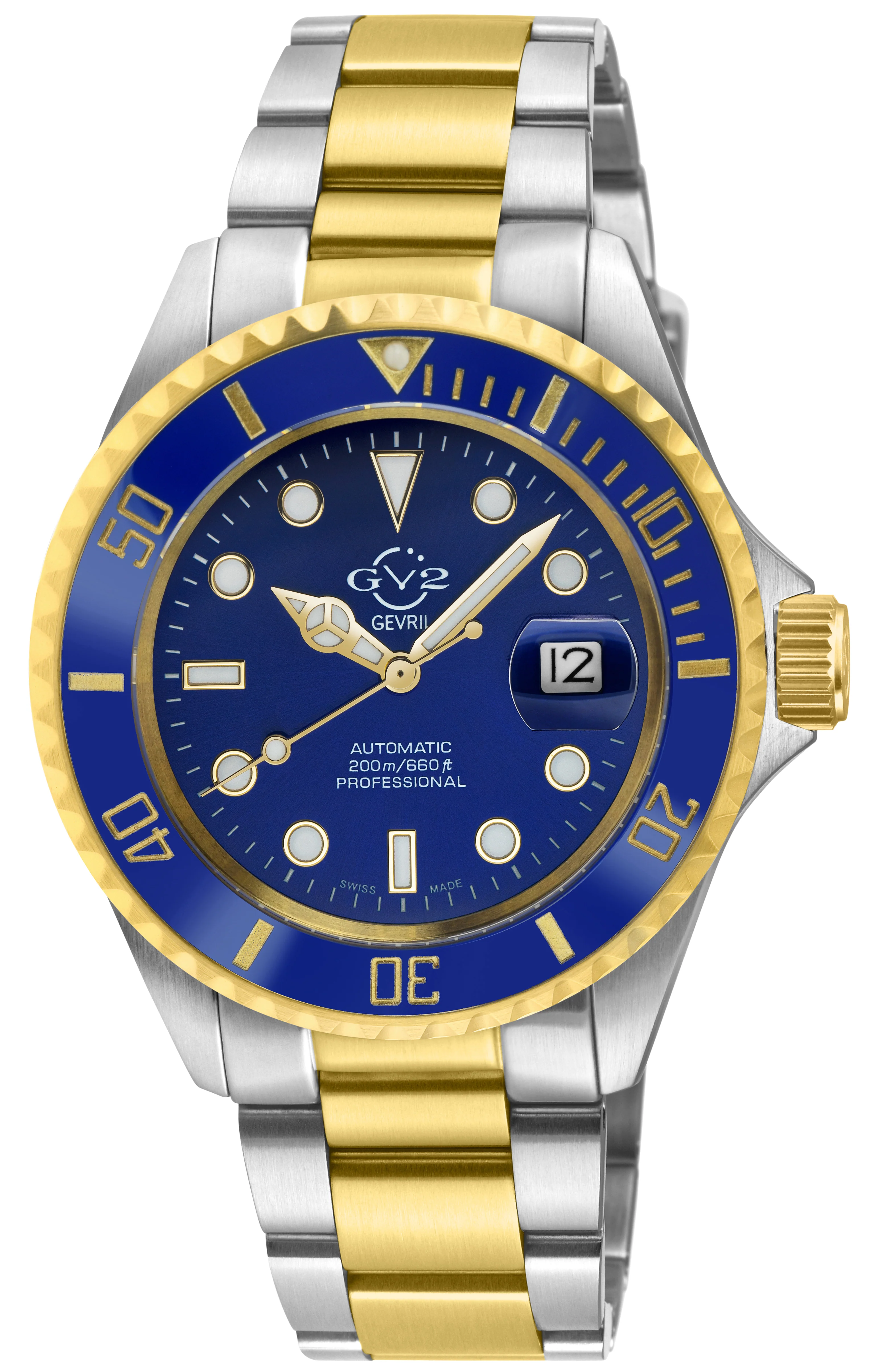 Liguria GV2 by Gevril Swiss Automatic, Blue Dial, Blue Bezel, SS/IPYG Bracelet | Blue Dial