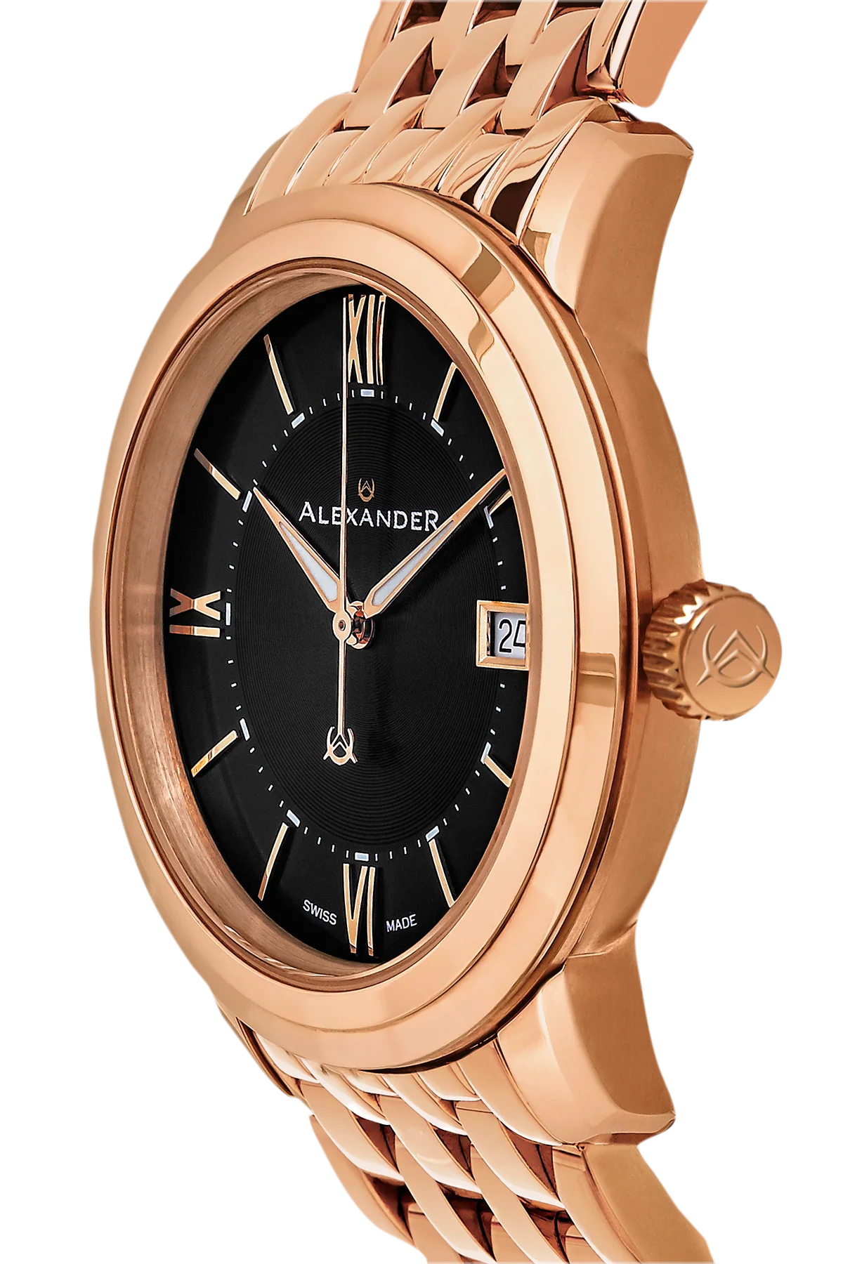 Macedon A111B Stainless Steel Rose Gold Tone Case on Stainless Steel Rose Gold Tone Bracelet, Black Dial | Black Dial - Image 2