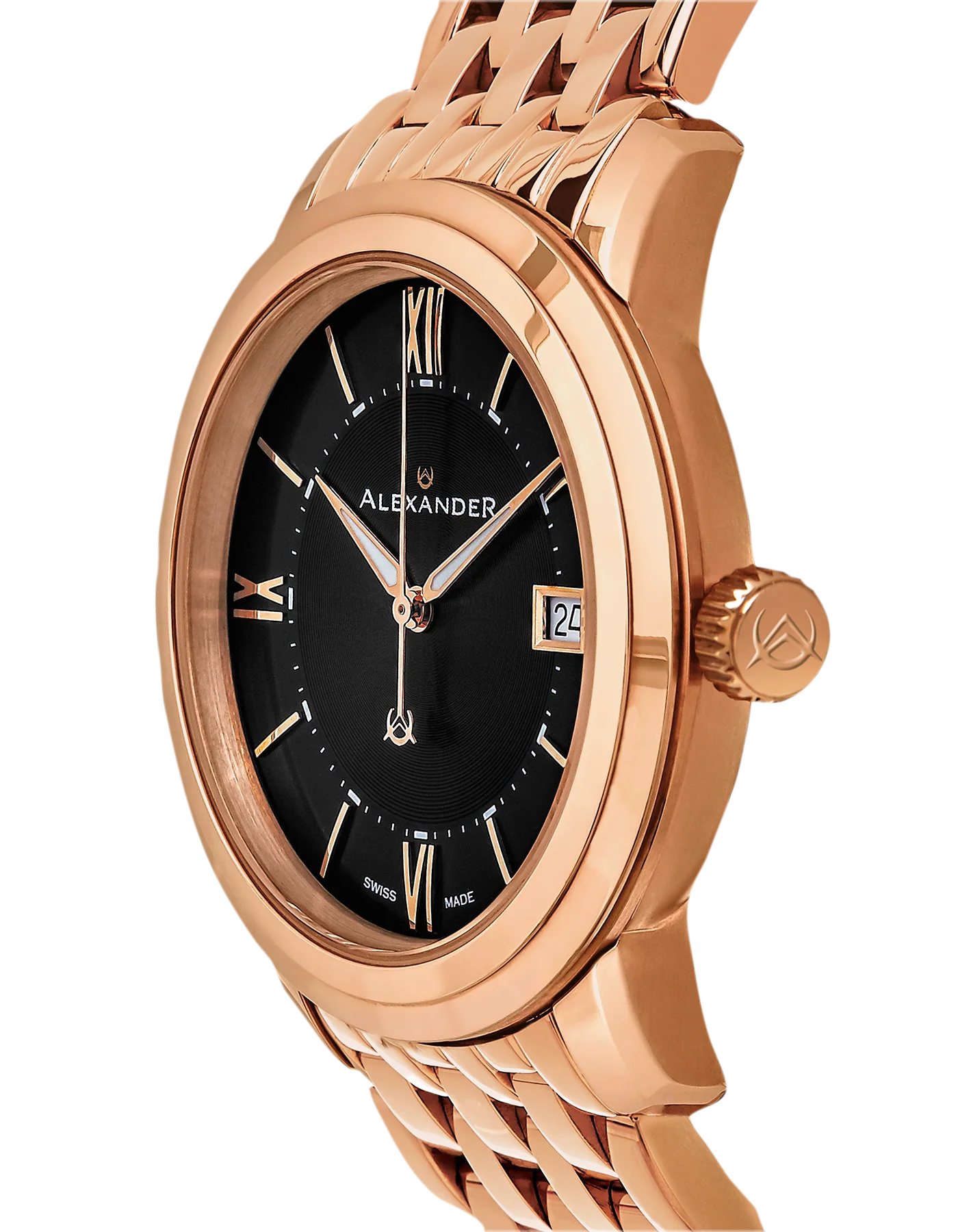 Macedon A111B Stainless Steel Rose Gold Tone Case on Stainless Steel Rose Gold Tone Bracelet, Black Dial | Black Dial - Image 3