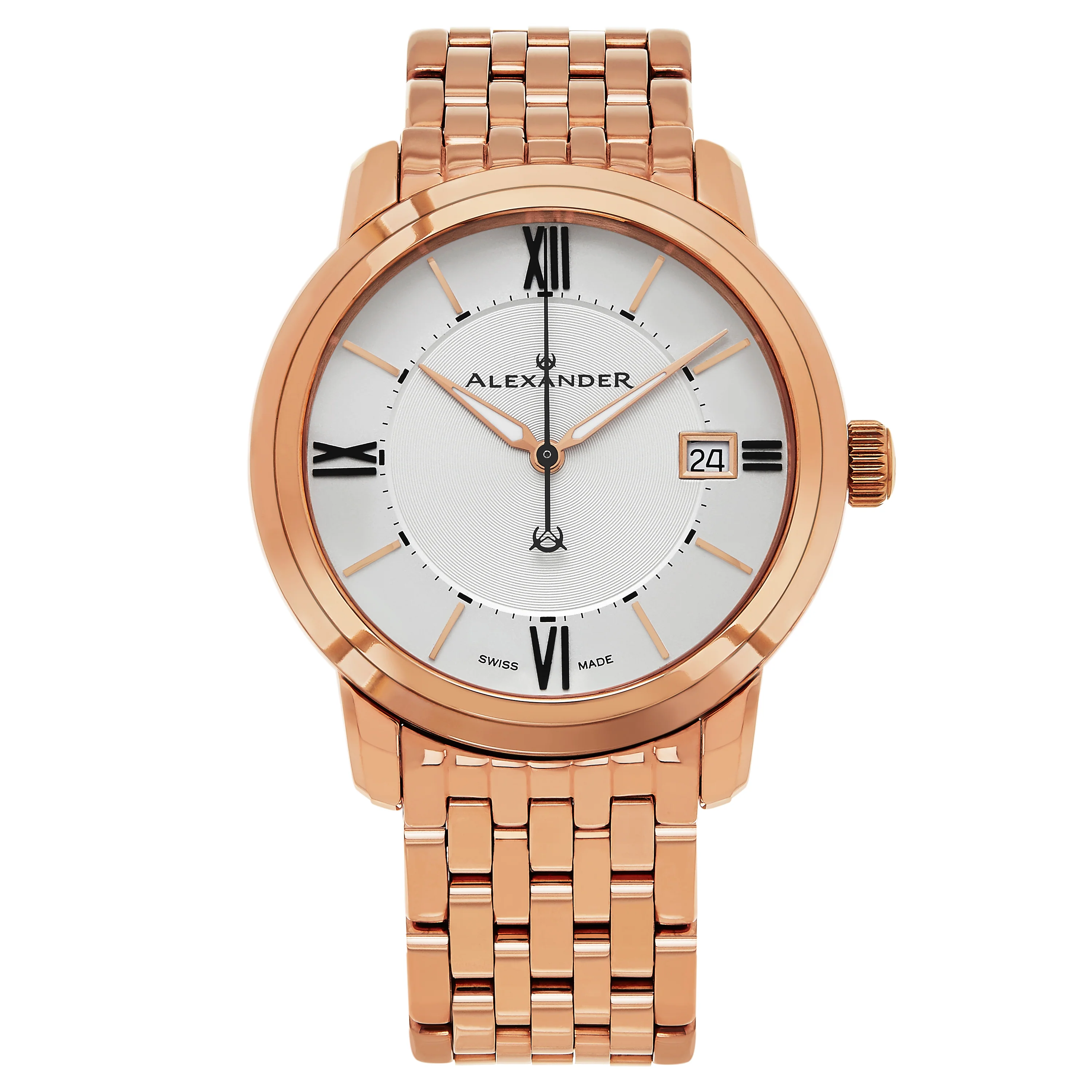 Macedon A111B Stainless Steel Rose Gold Tone Case on Stainless Steel Rose Gold Tone Bracelet, Silver Dial | Silver Dial