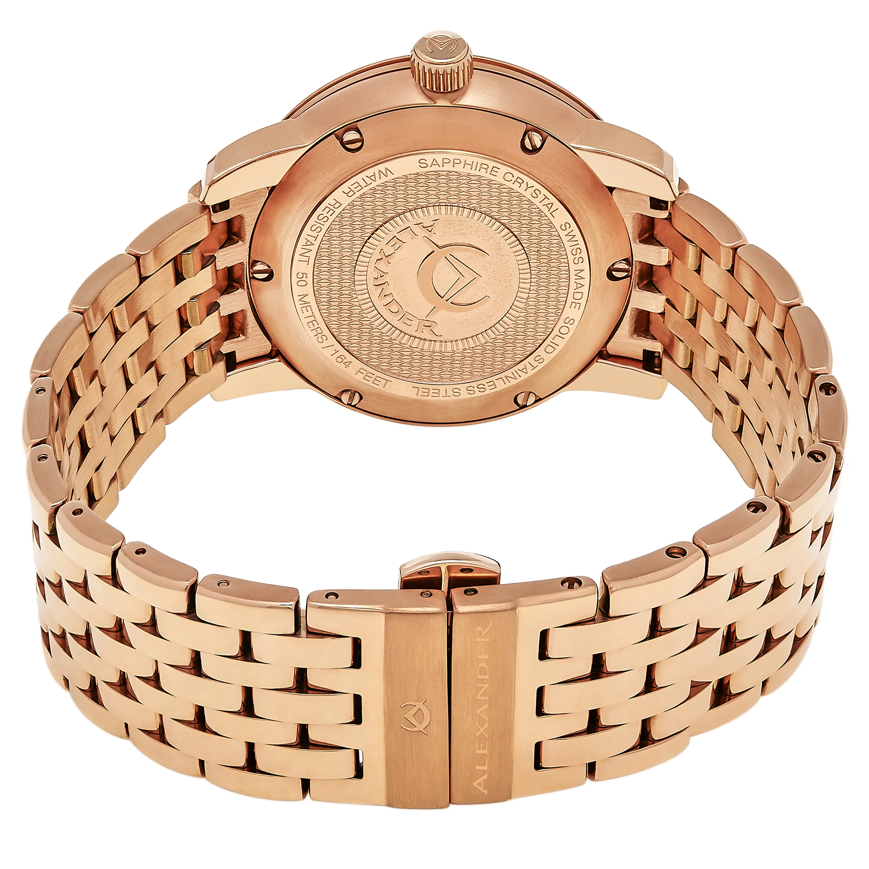 Macedon A111B Stainless Steel Rose Gold Tone Case on Stainless Steel Rose Gold Tone Bracelet, Silver Dial | Silver Dial - Image 3