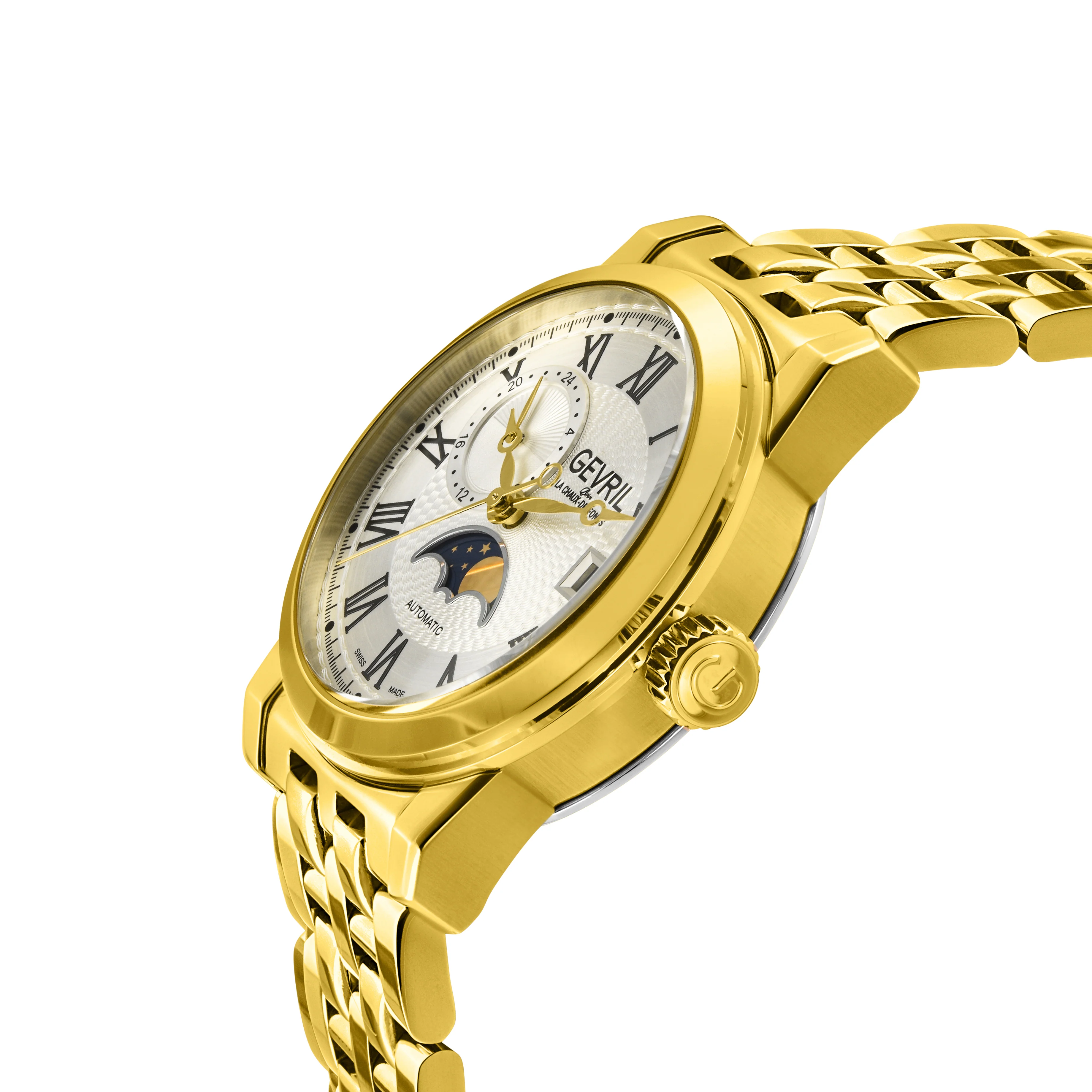 Madison Swiss Made Automatic Moon Phase, IP Gold Case, White Dial. | White Dial - Image 2