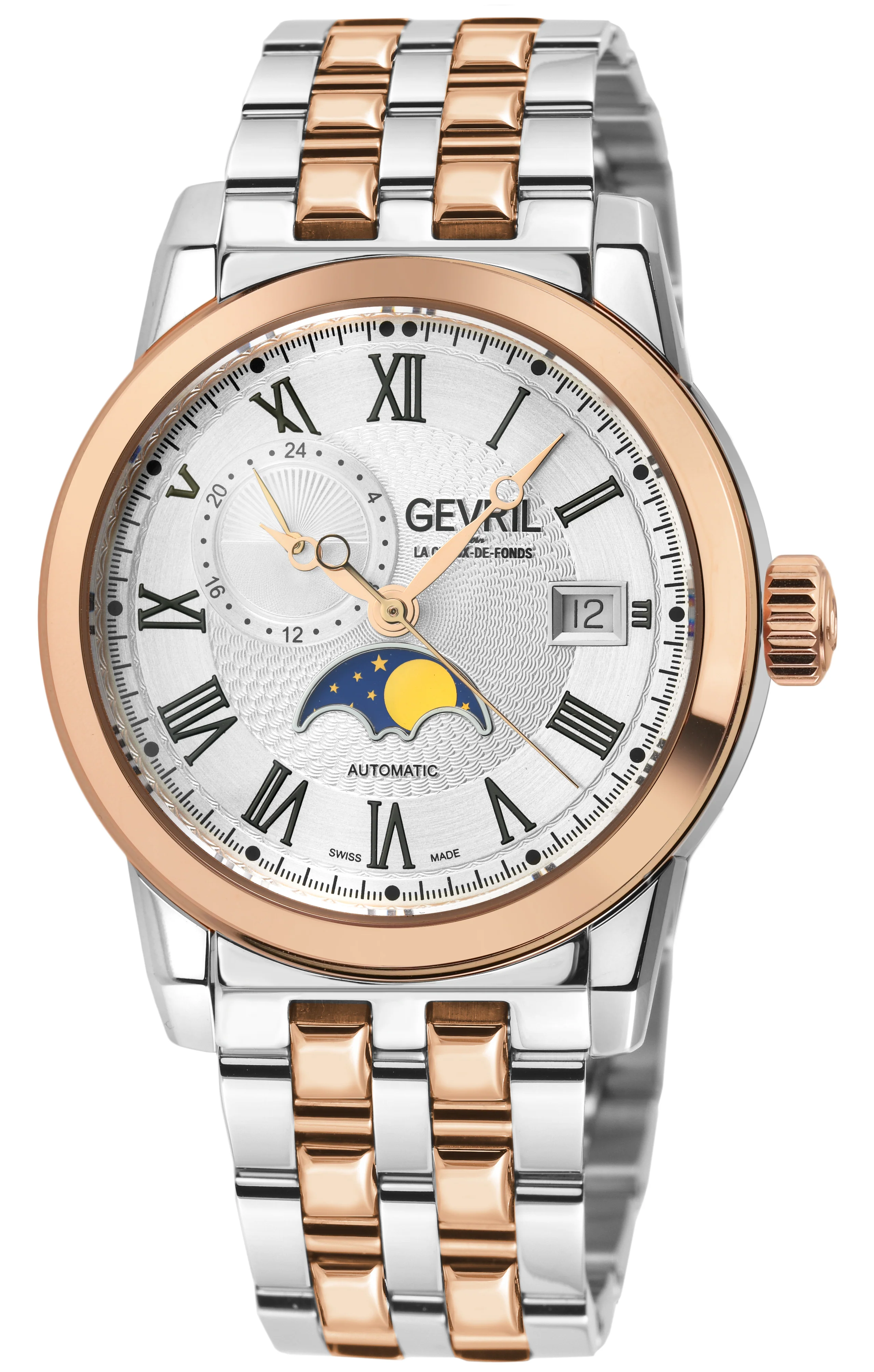 Madison Swiss Made Automatic Moon Phase, IP Rose Gold Case, White Dial. | White Dial