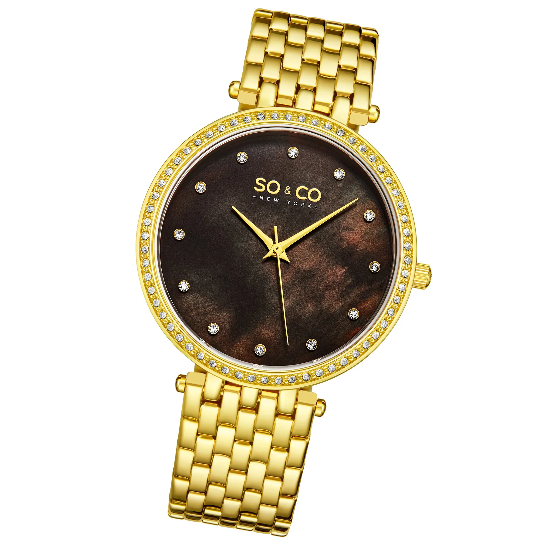 Madison 5334 Black Mother-of-pearl/ Gold Toned Bracelet | Black Mother of Pearl Dial