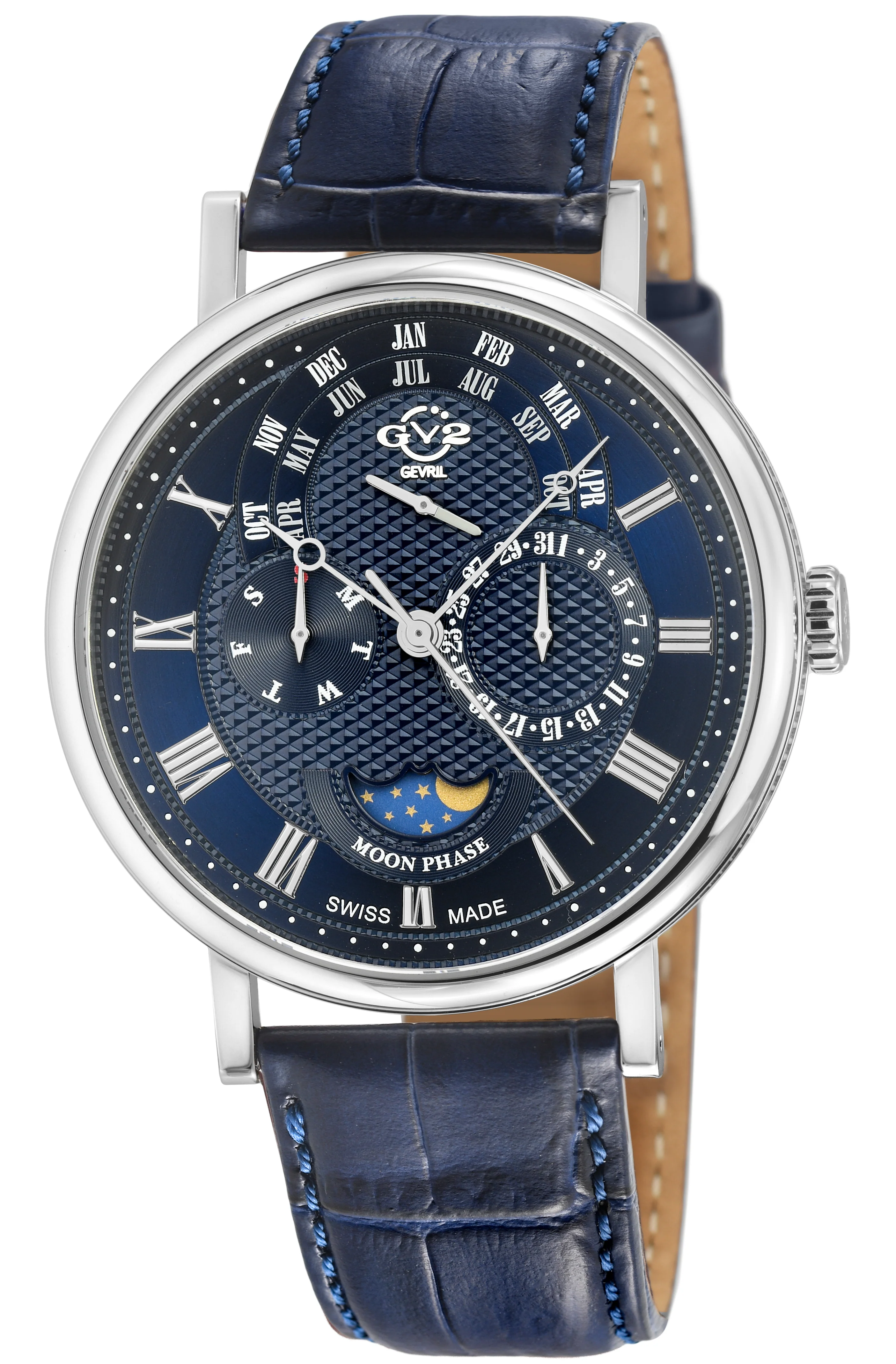Maestro GV2 Swiss Quartz, 316L Case, Blue Dial, Blue Italian Leather Strap Blue Dial