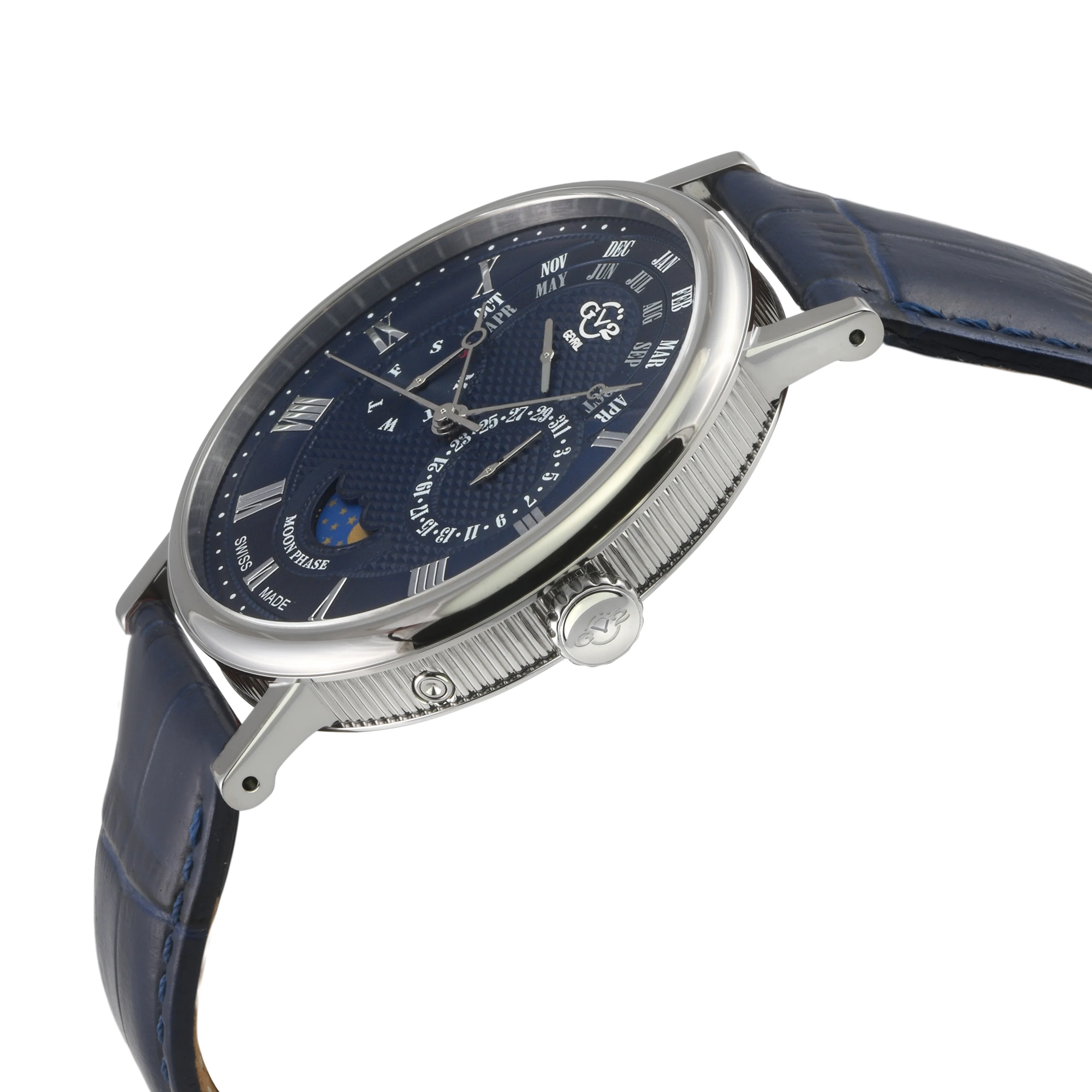 Maestro GV2 Swiss Quartz, 316L Case, Blue Dial, Blue Italian Leather Strap Blue Dial - Image 2