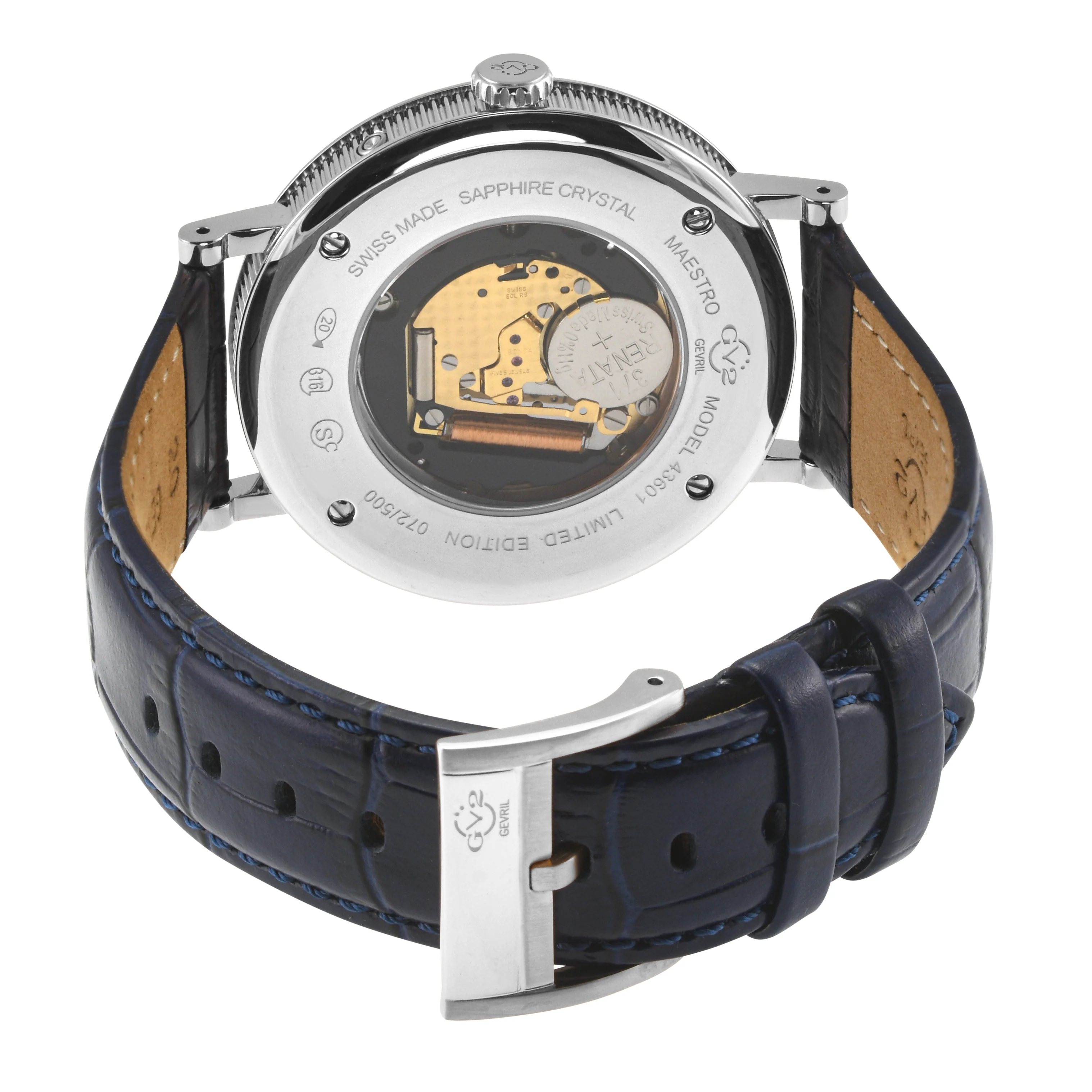 Maestro GV2 Swiss Quartz, 316L Case, Blue Dial, Blue Italian Leather Strap Blue Dial - Image 3