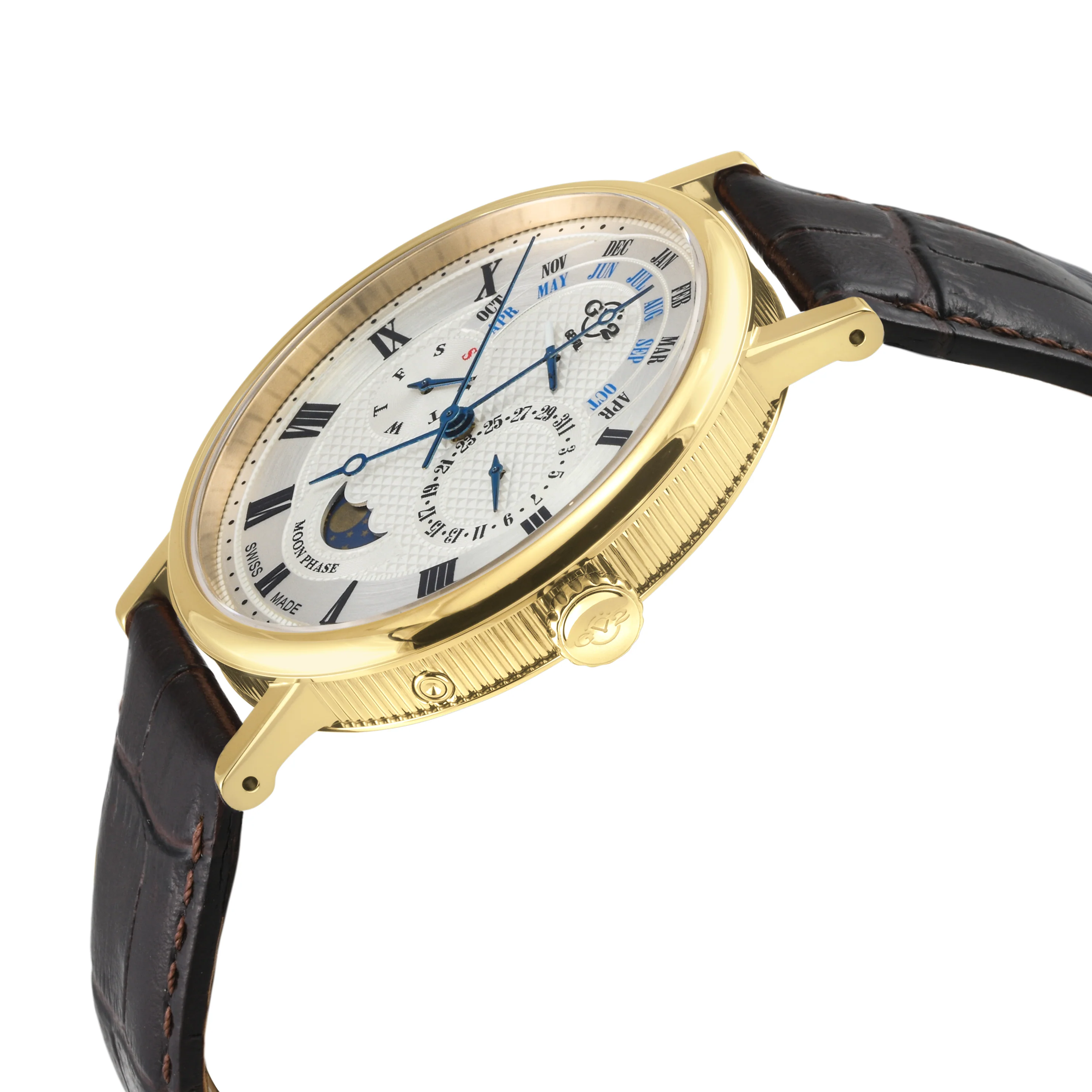 Maestro GV2 Swiss Quartz, IPYG Case, White Dial, Brown Italian Leather Strap | White Dial - Image 2