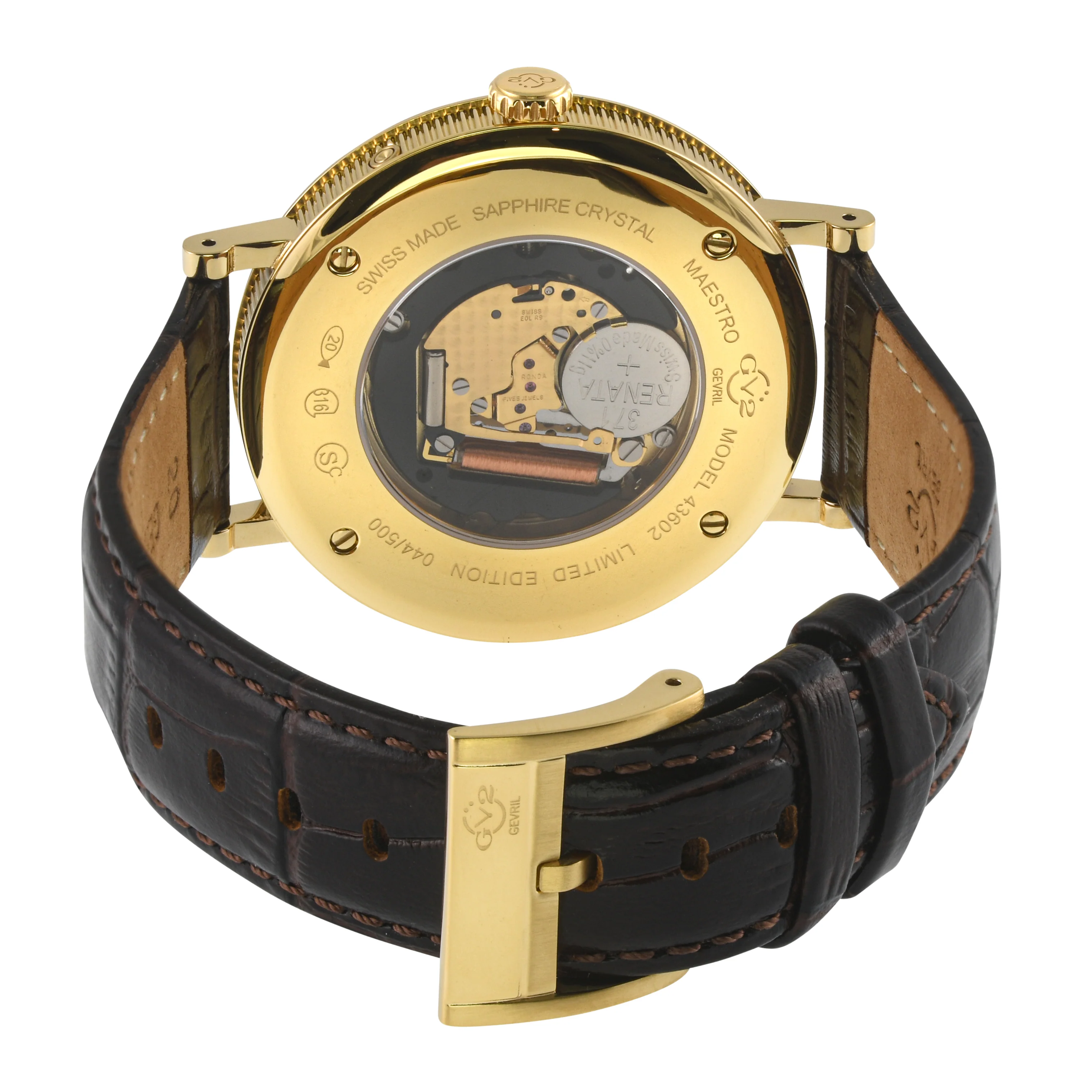 Maestro GV2 Swiss Quartz, IPYG Case, White Dial, Brown Italian Leather Strap | White Dial - Image 3